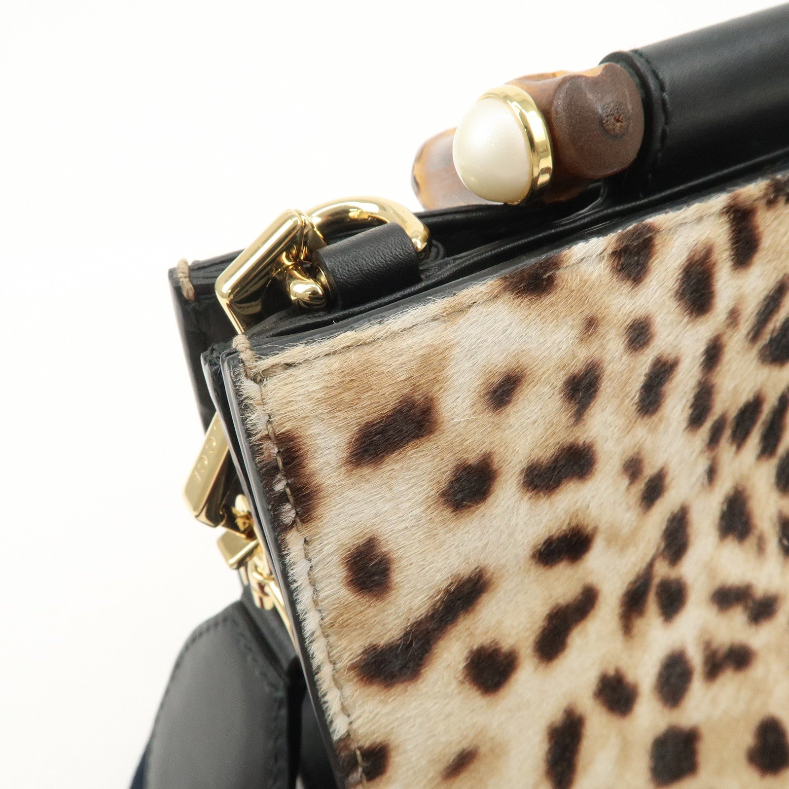 GUCCI Nimfair Bamboo Sherry Unborn Calf Leather 2Way Bag 470271 Used