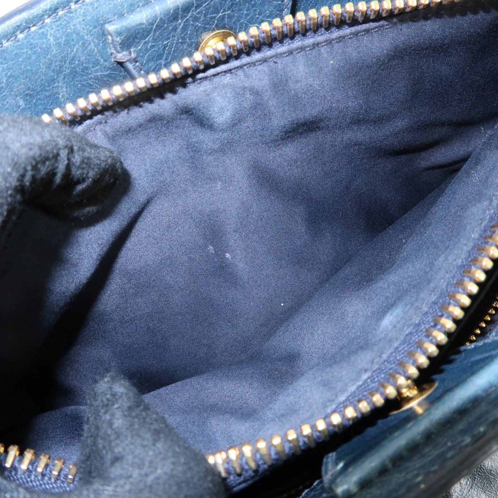 MIU MIU Logo Leather 2Way Bag Hand Bag Shoulder Bag Navy