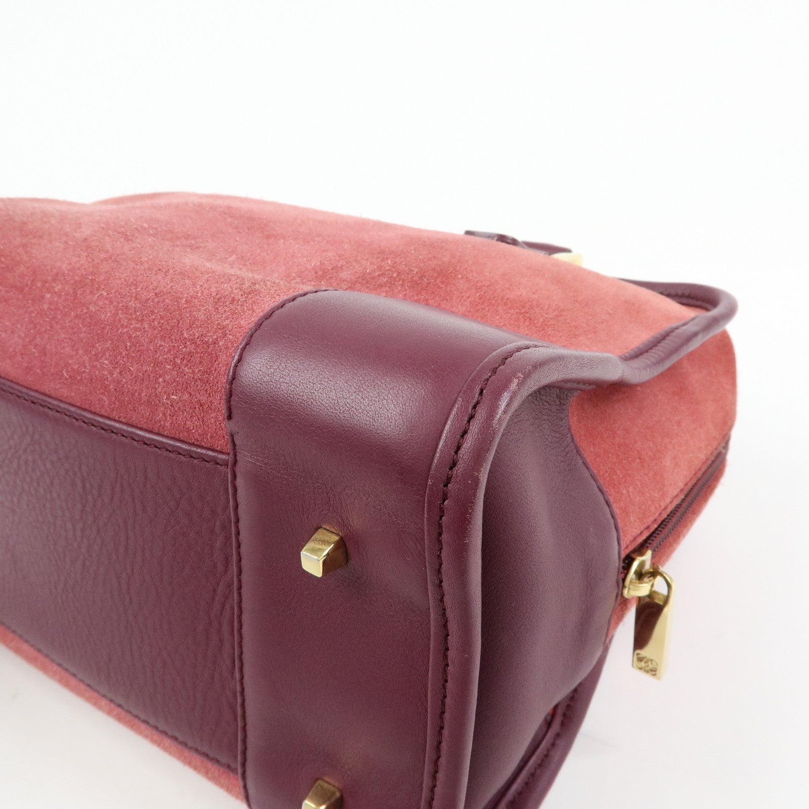 LOEWE Anagram Amazona 28 Suede Leather Hand Bag Red Bordeaux