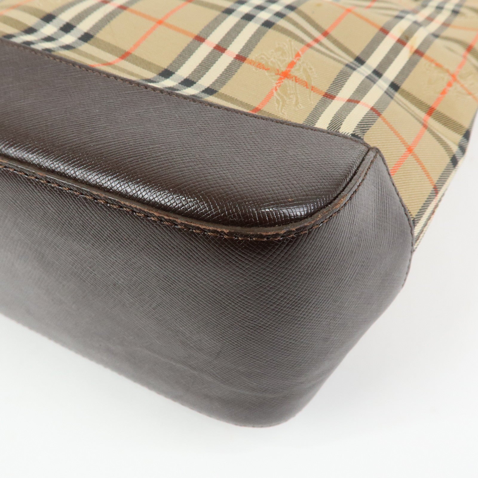 BURBERRY Nova Plaid Canvas Leather Tote Bag Shoulder Bag Beige