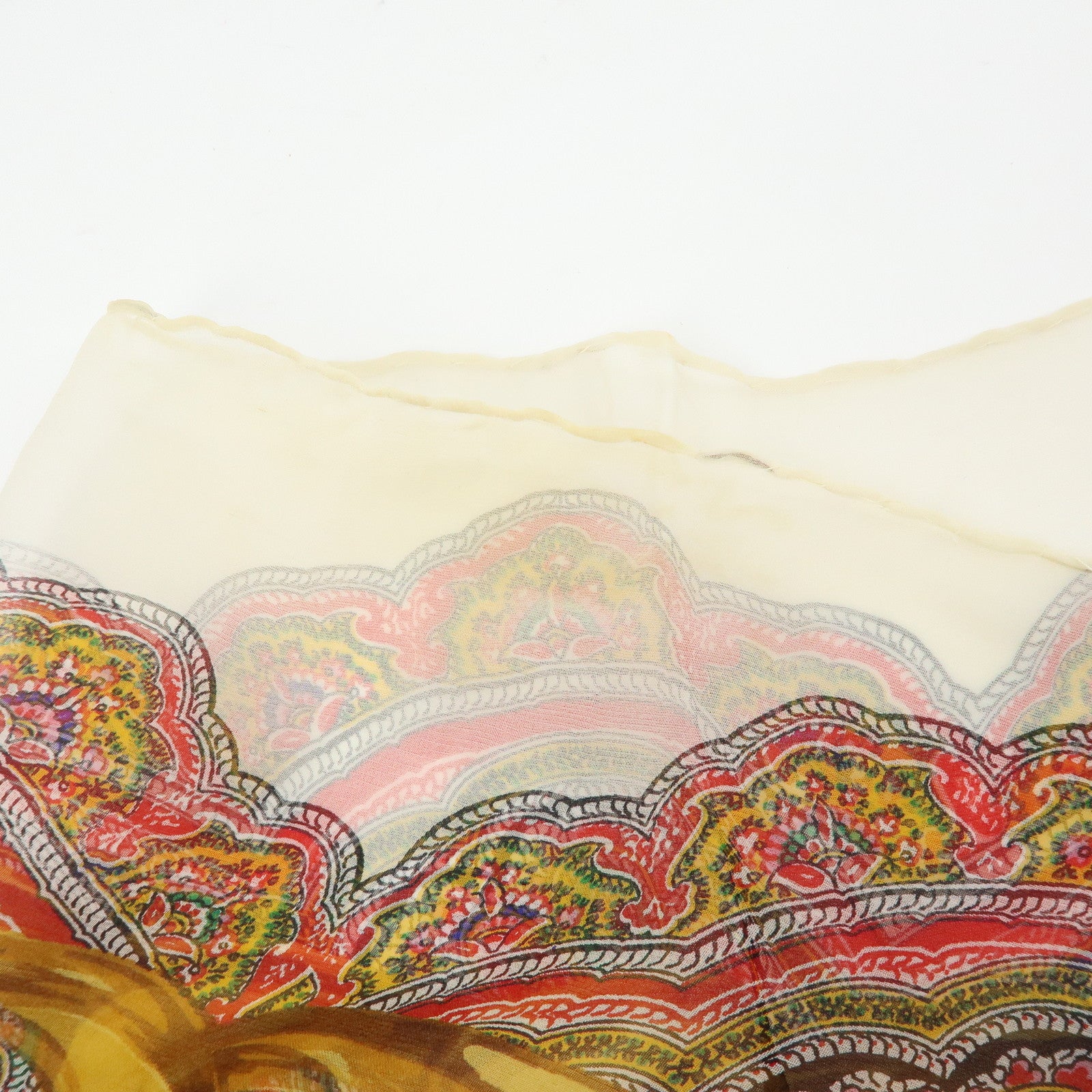 CHANEL Silk 100% Paisley Chain Pattern Scarf Gold Red