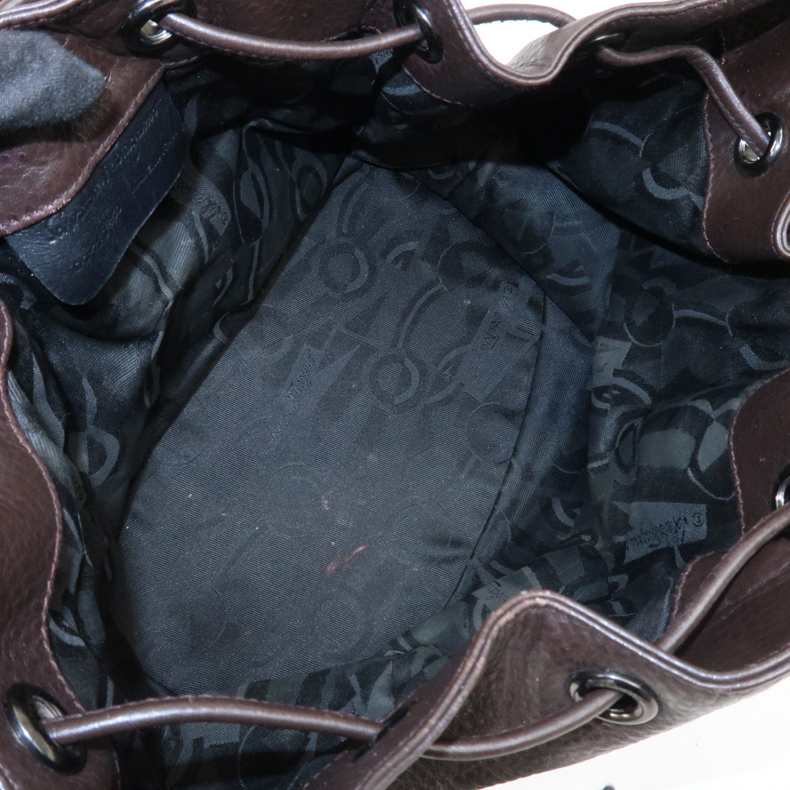 Ferragamo Gancini Leather Shoulder Bag Hand Bag Brown