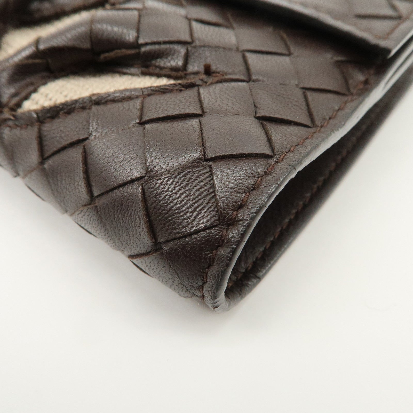Bottega Veneta Intrecciato Leather Bi-fold Comact Wallet Brown
