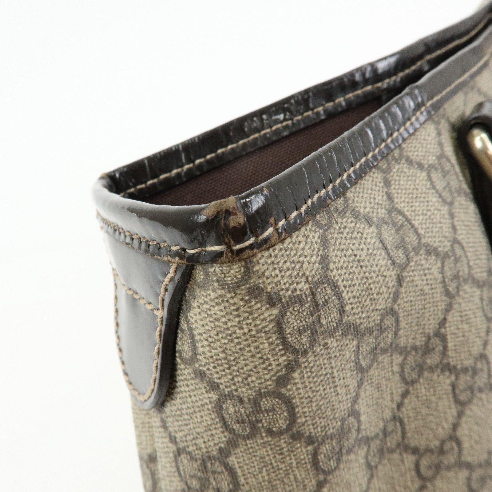 GUCCI GG Supreme Patent Leather Tote Bag Shoulder Bag Beige 197953