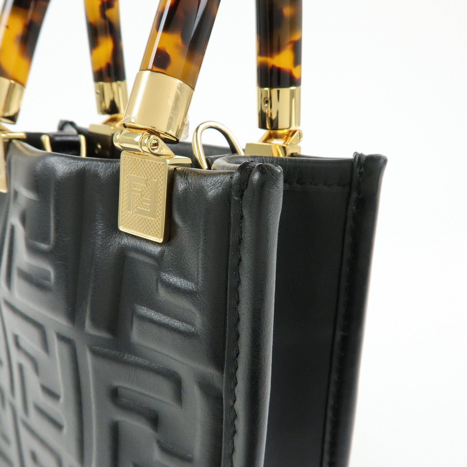 FENDI FF Sunshine Shopper Small 2Way Bag Shoulder Bag Black 8BS051