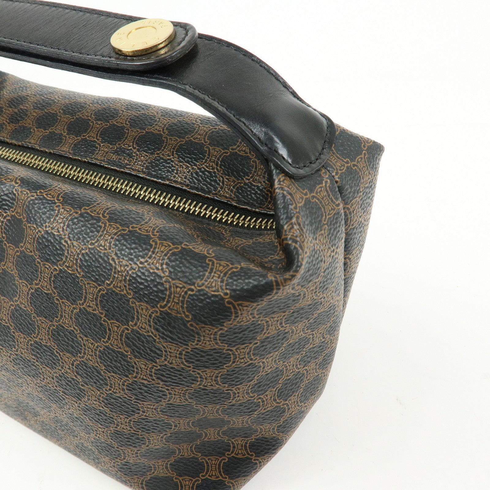 CELINE Macadam PVC Leather Mini Hand Bag Brown Black