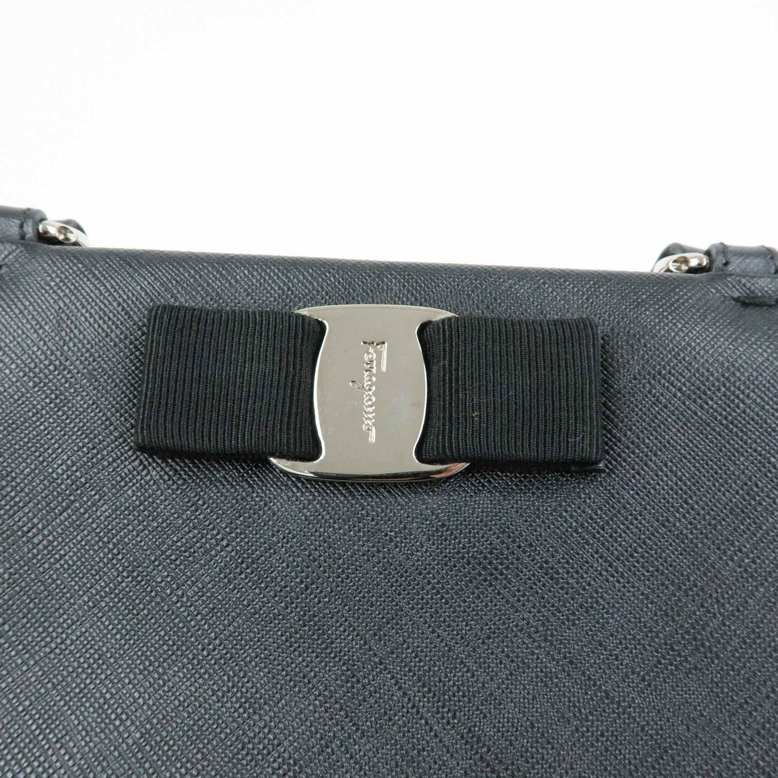 Ferragamo Vara Ribbon Leather 2Way Bag Hand Bag Black
