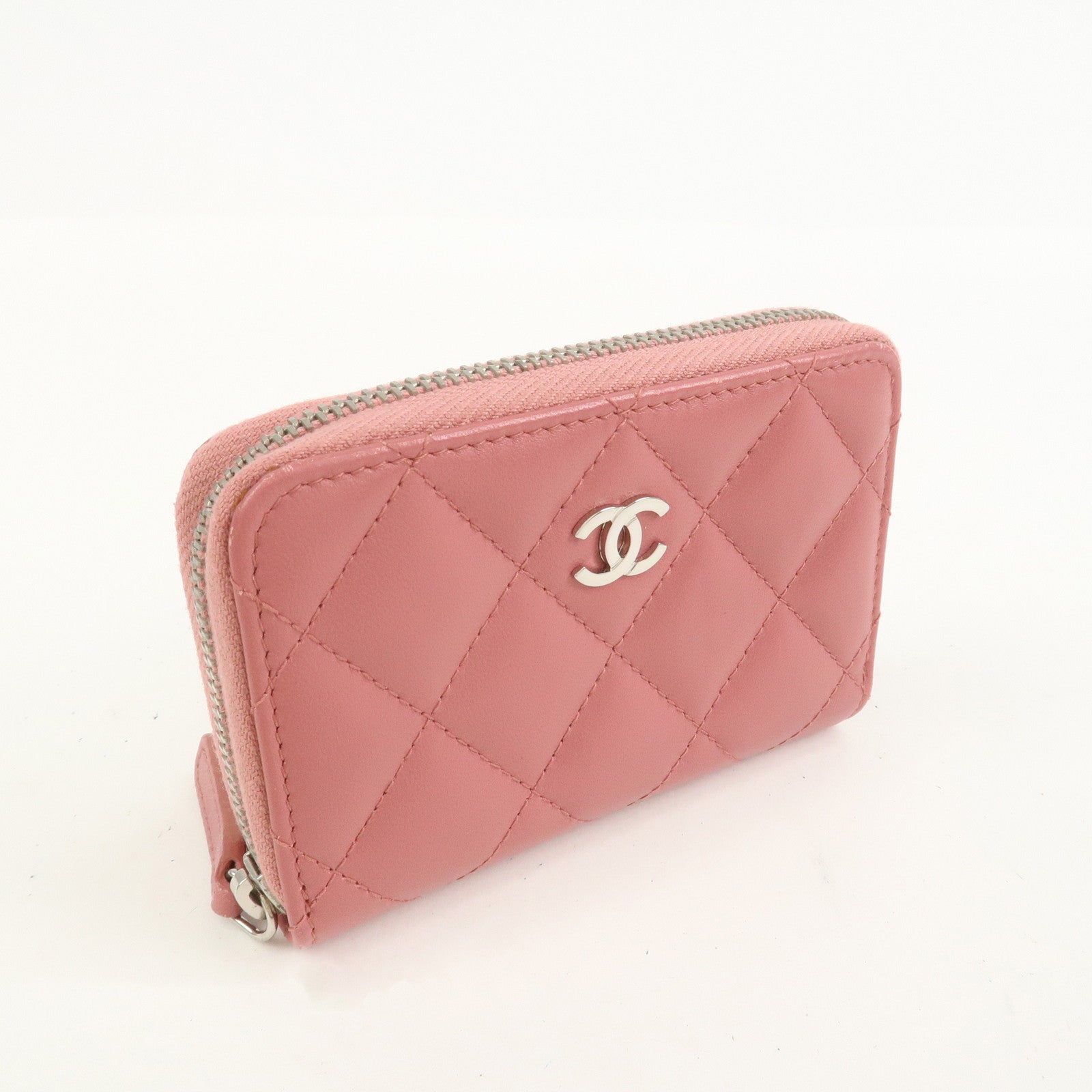 CHANE Matelasse Lambskin Classic Zippy Coin Case Pink AP0216