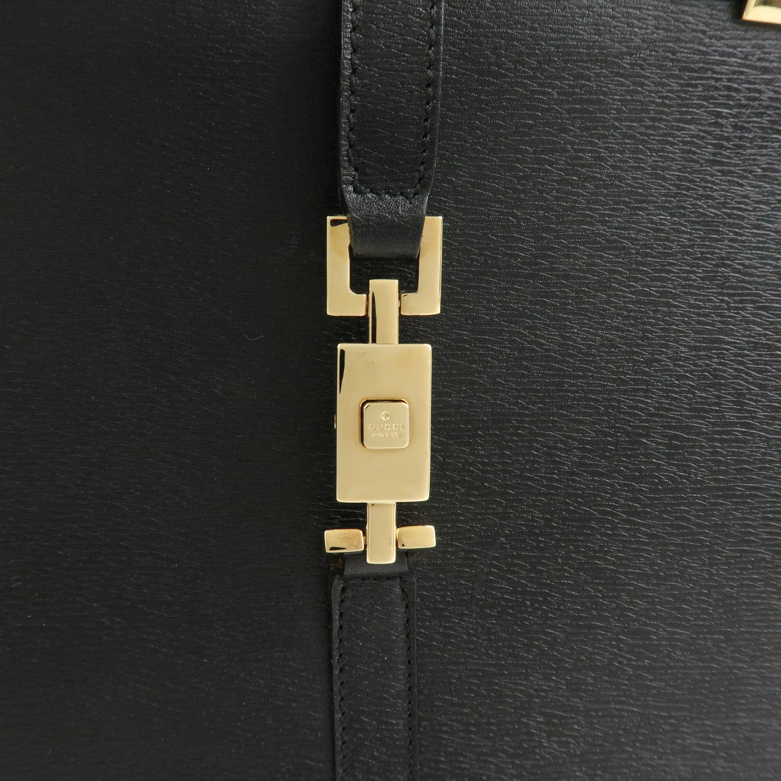 GUCCI Jackie Leather Hand Bag Tote Bag Black Gold 002.1071