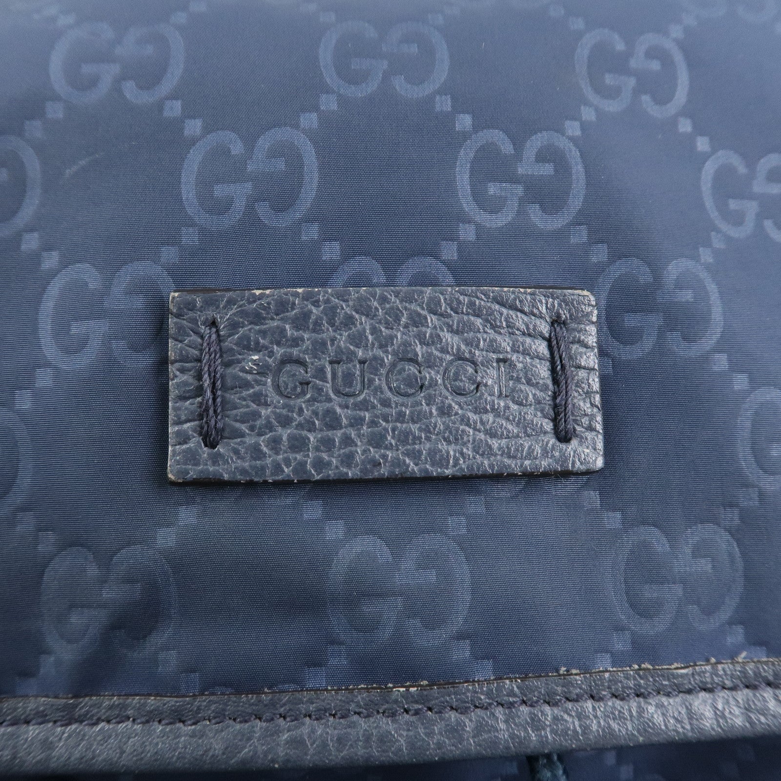 GUCCI GG Nylon Leather Backpack Rucksack Navy 387071