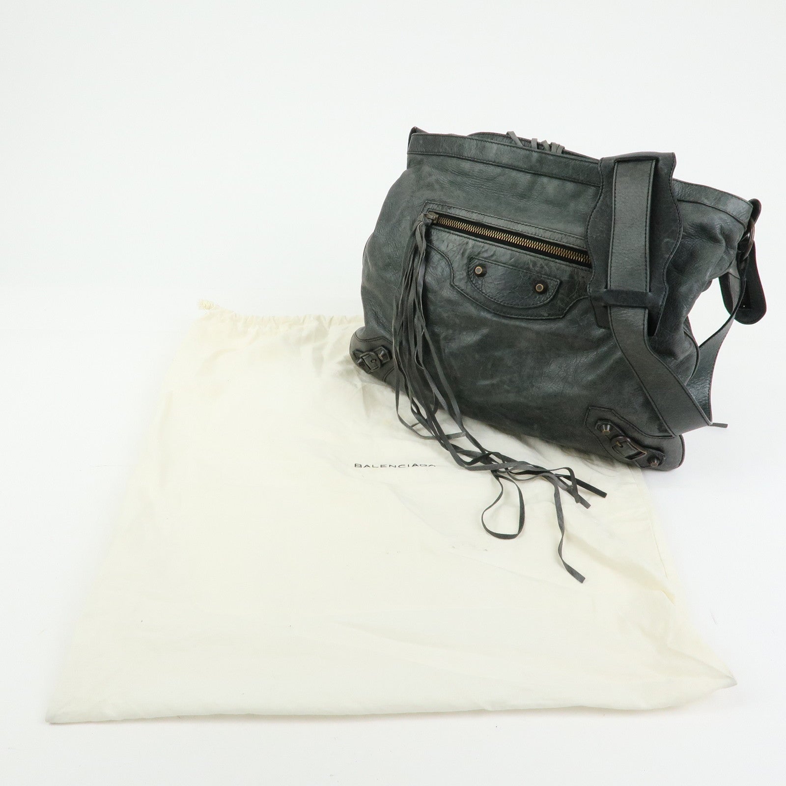BALENCIAGA Leather The Messenger Bag Shoulder Crossbody Bag 177289
