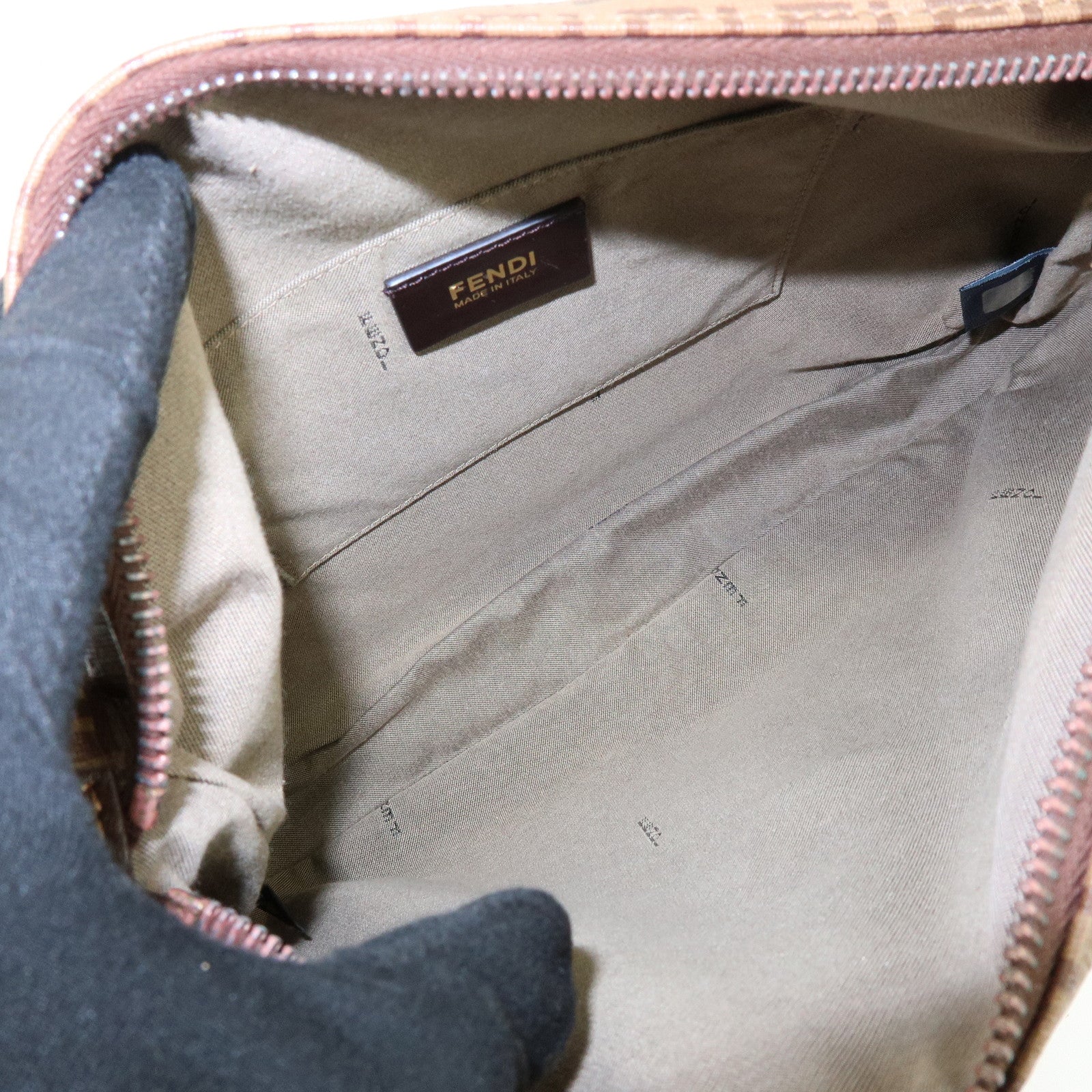 FENDI Zucchino PVC Leather Shoulder Bag Crossbody Bag Brown 8BT206