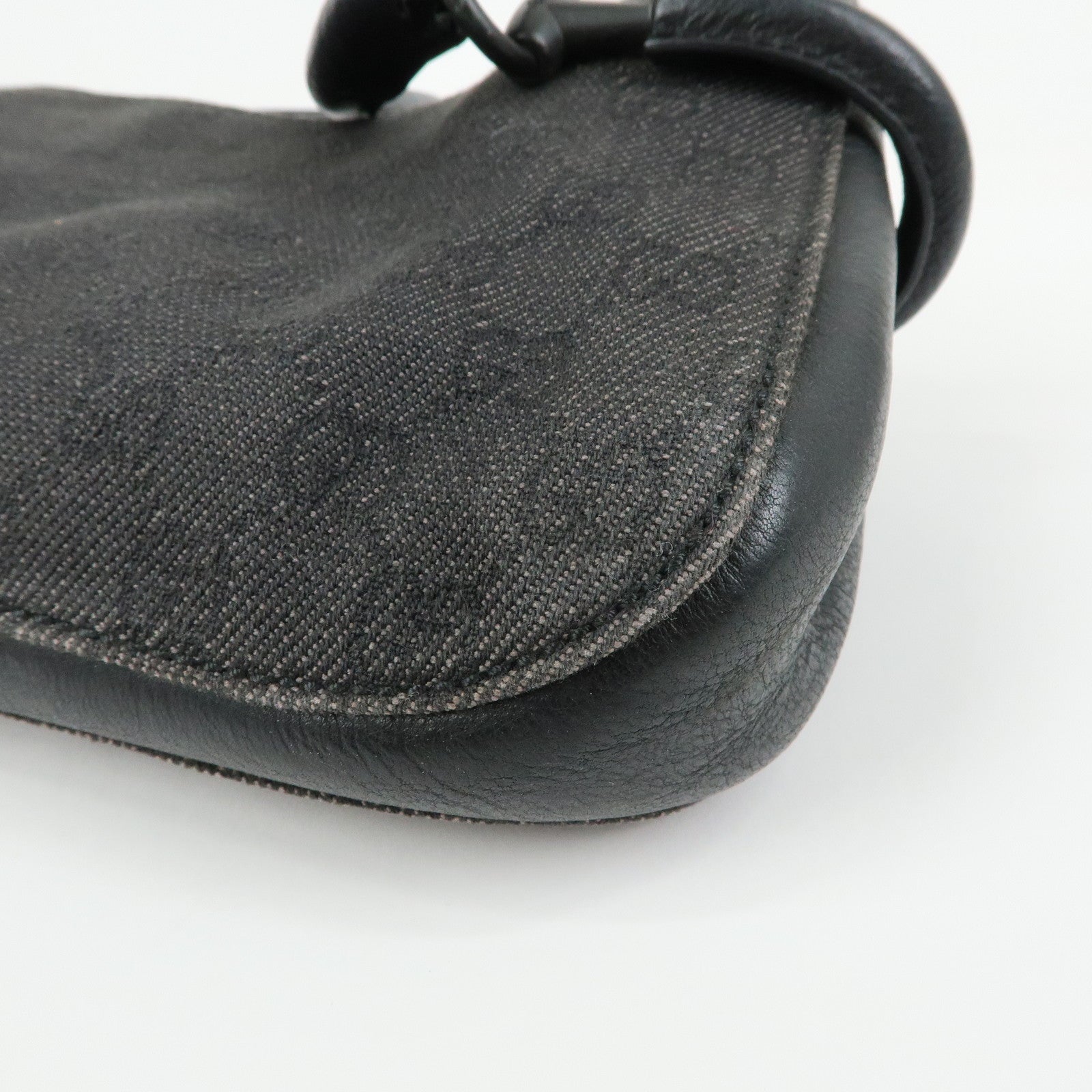 GUCCI GG Denim Leather Shoulder Bag Hand Bag Black 101345