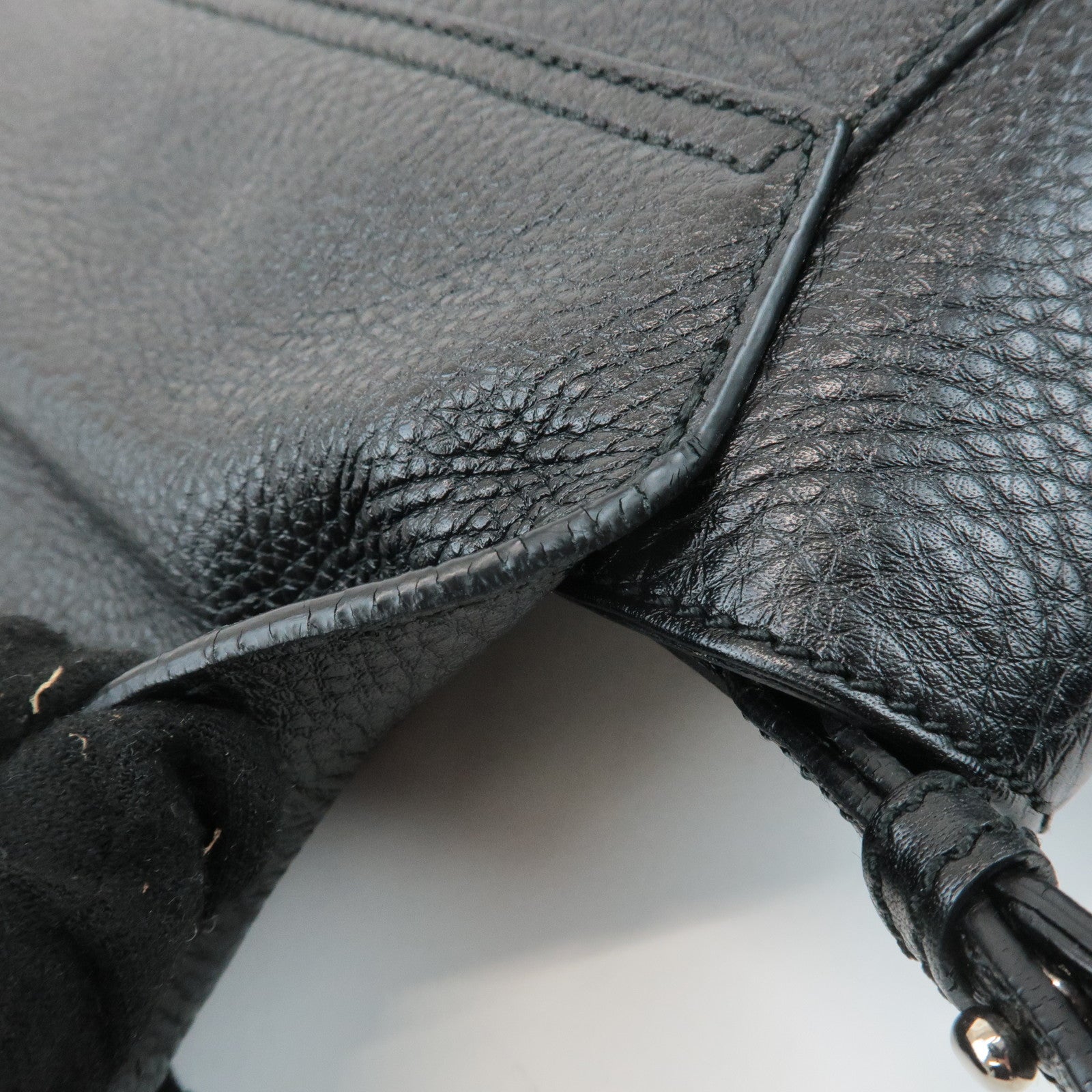 Ferragamo Gancini Leather 3Way Shoulder Bag Hand Bag Black Silver HDW Used