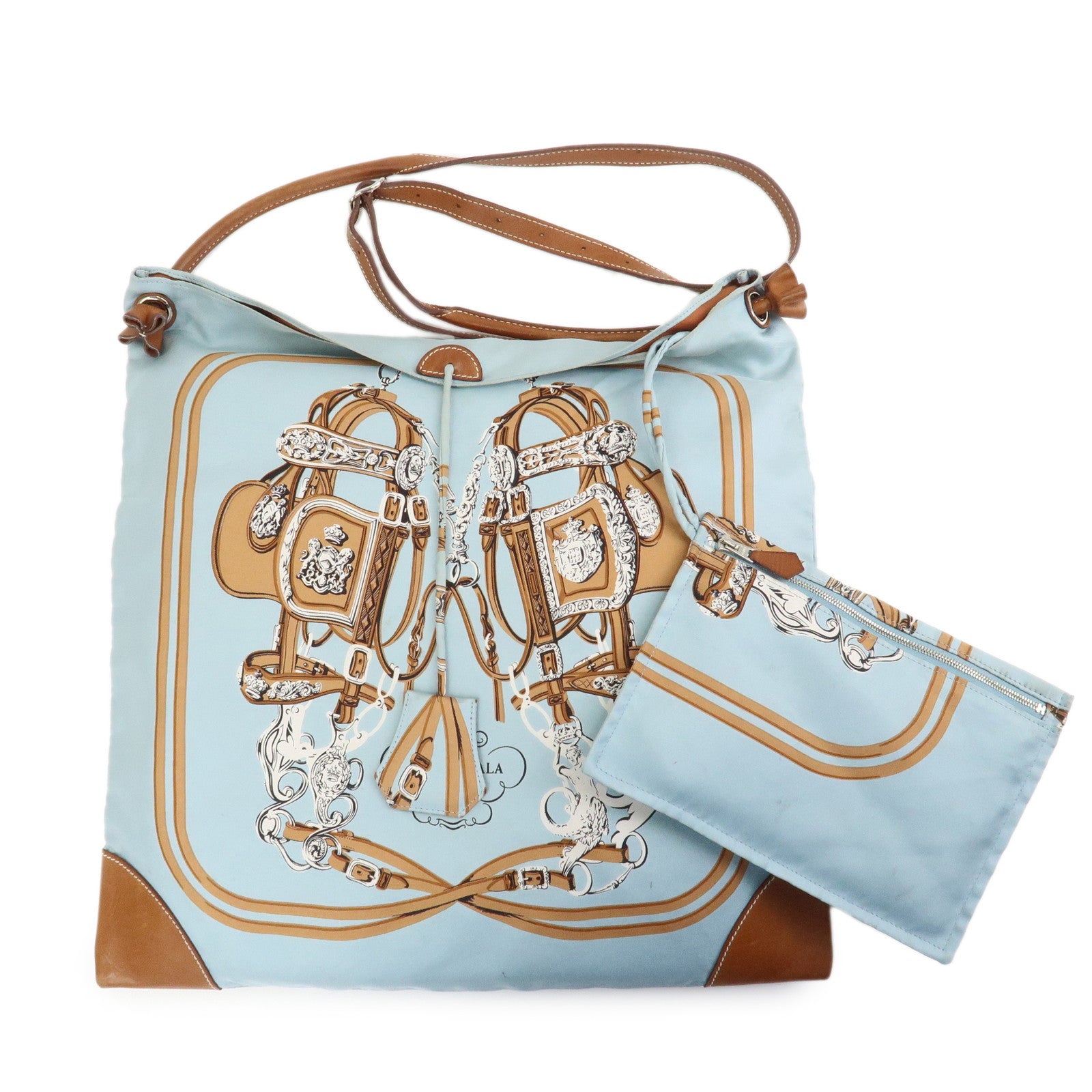 HERMES Silky City MM Canvas Leather Shoulder Bag BRIDES de GALA