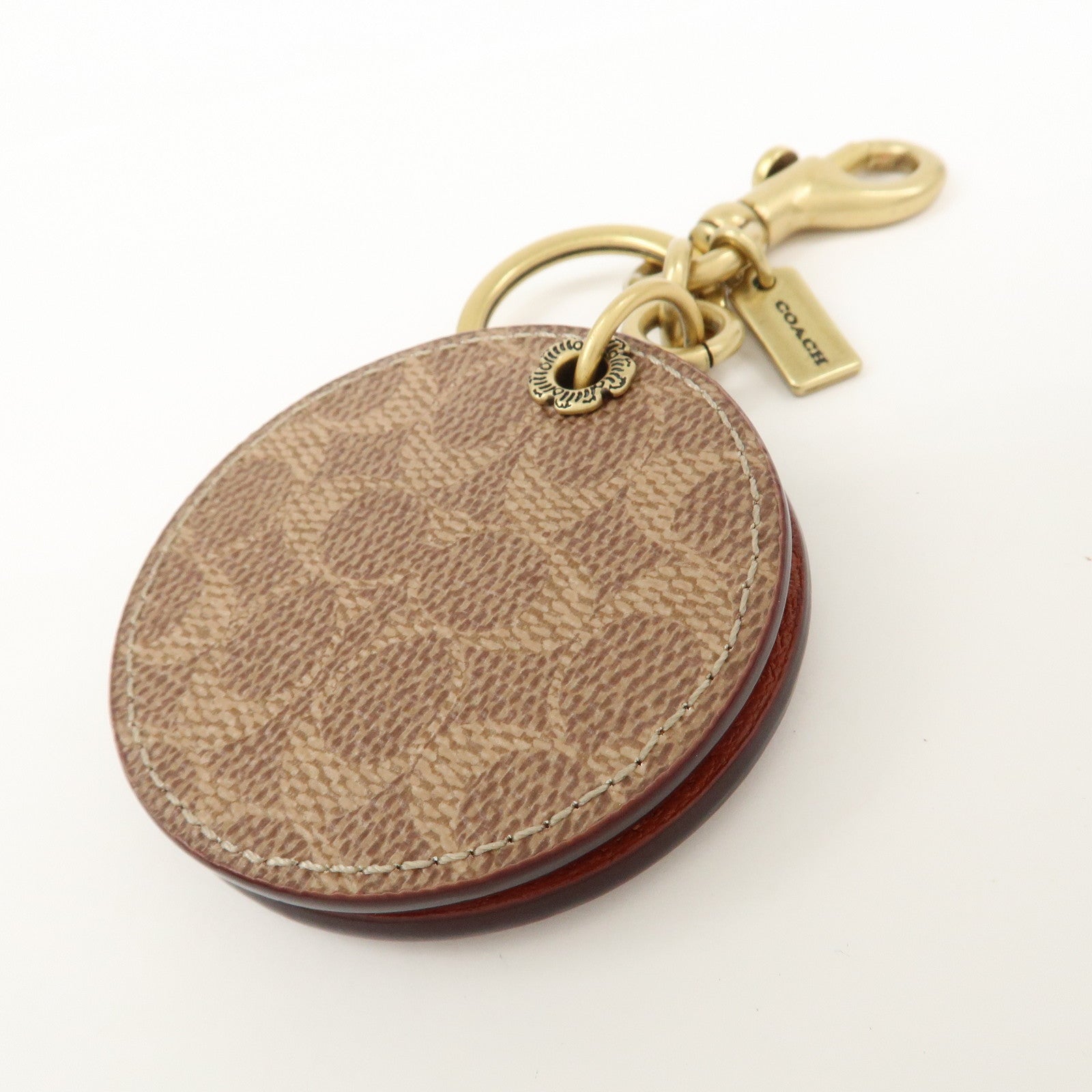 COACH Signature Logo Leather Key Chain Key Charm Brown