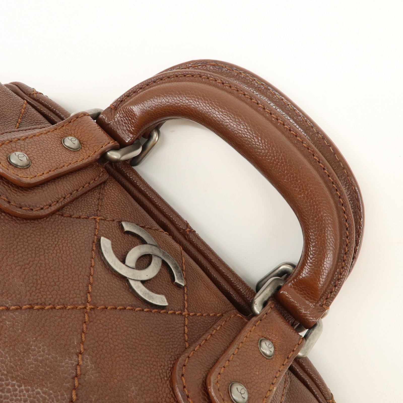 CHANEL COCO Mark Wild Stitch Caviarskin Boston Bag Brown