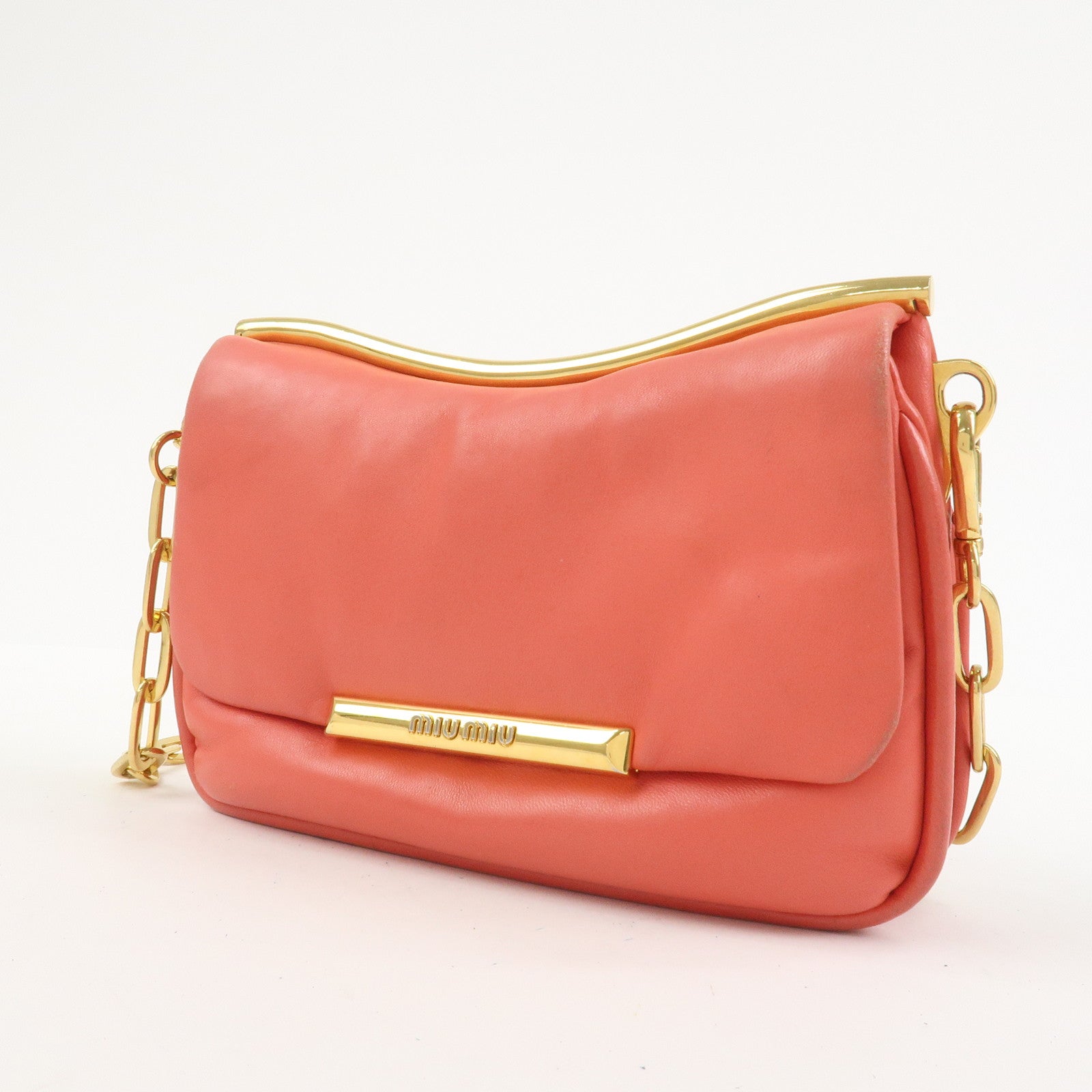 MIU MIU Nappa Leather Chain Shoulder Bag Crossbody Bag Coral