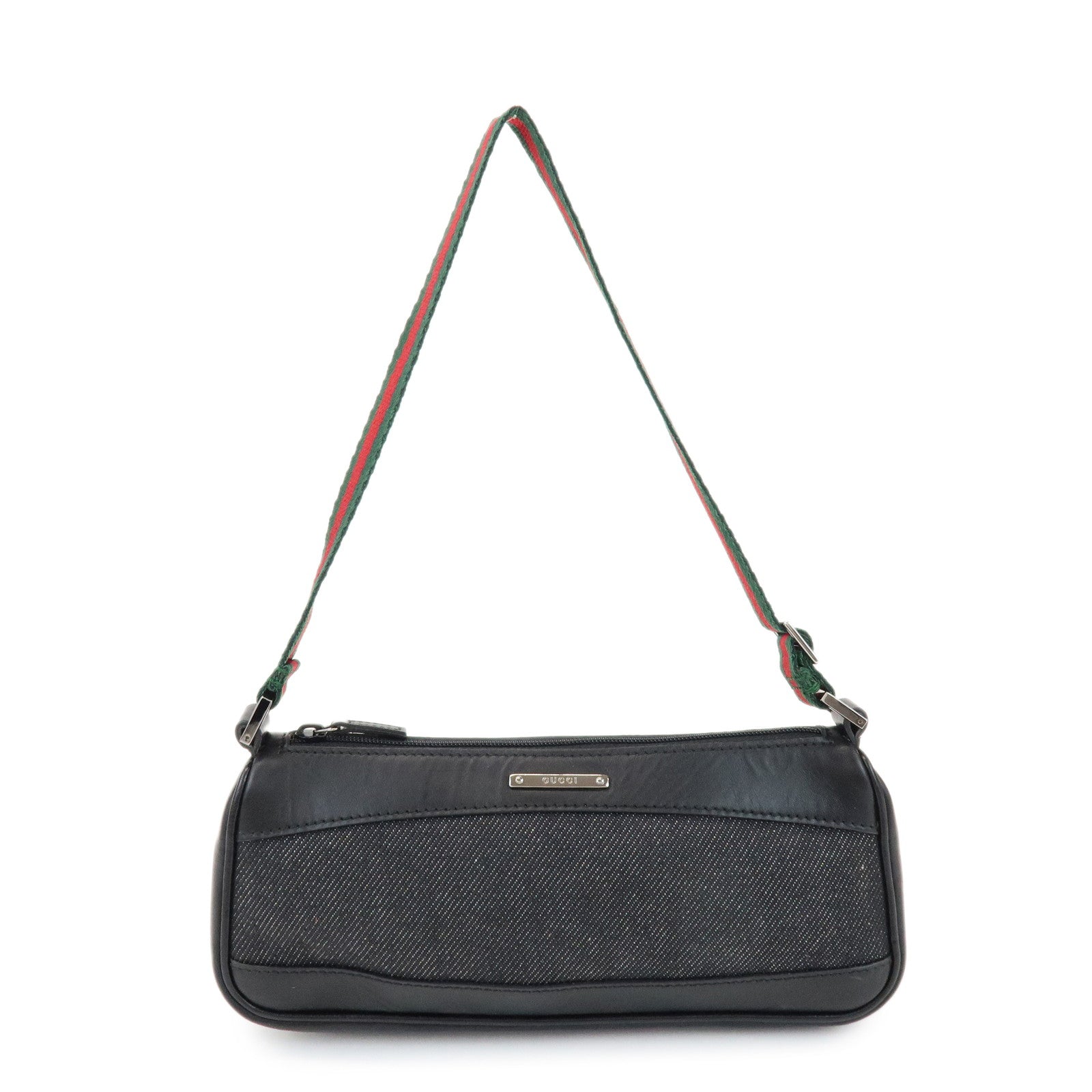 GUCCI Sherry Accessory Pouch Leather Canvas Hand Bag Black 92820