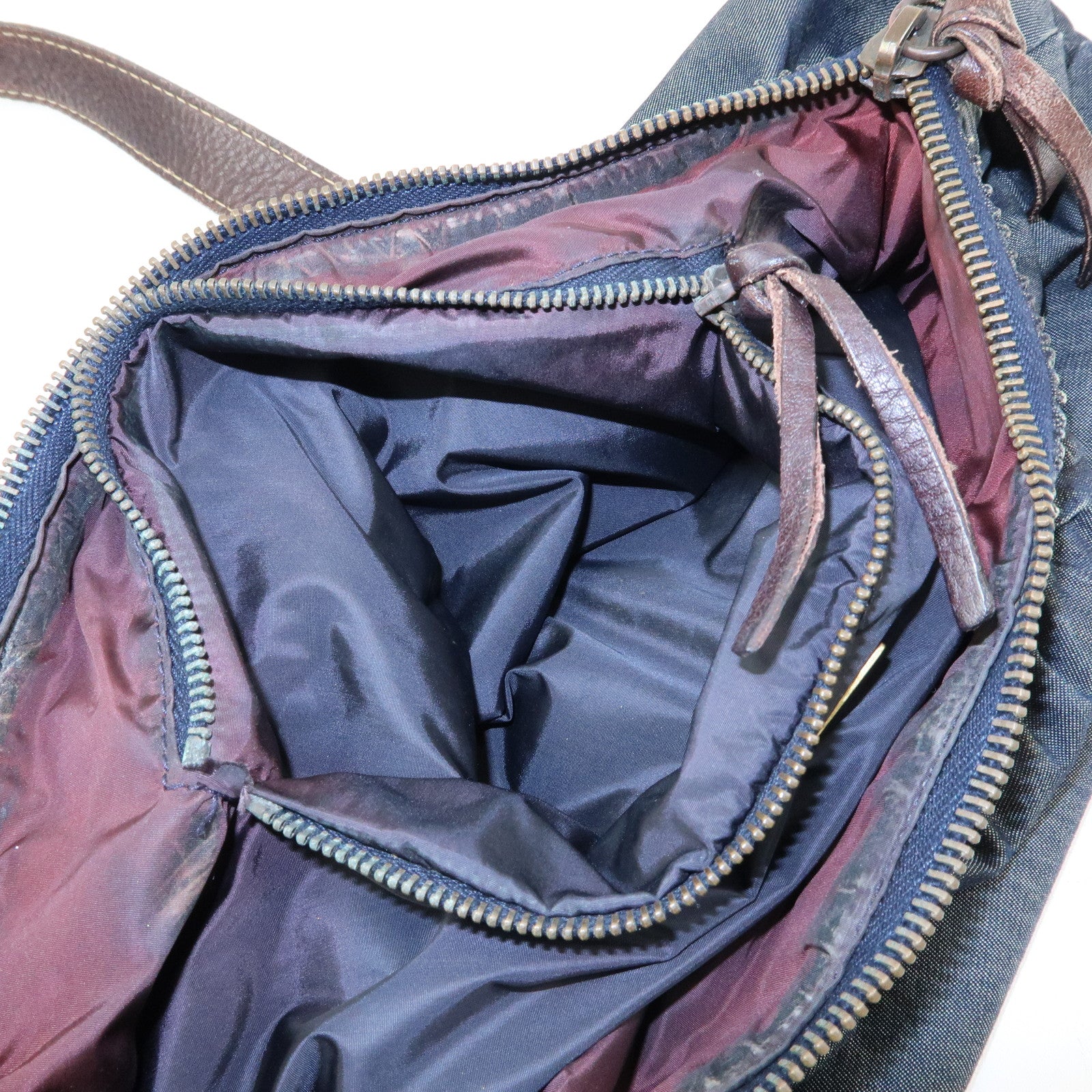 MIU MIU Denim Leather Shoulder Bag Hand Bag Indigo Blue Brown