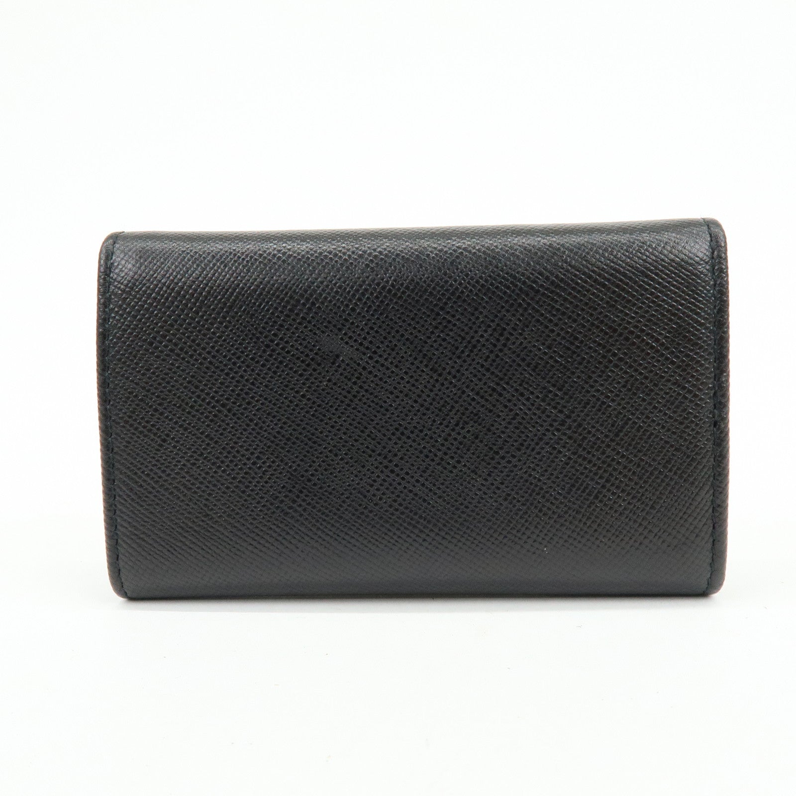 PRADA Triangle Logo Saffiano Leather 6 Rings Key Case Black 1M0222