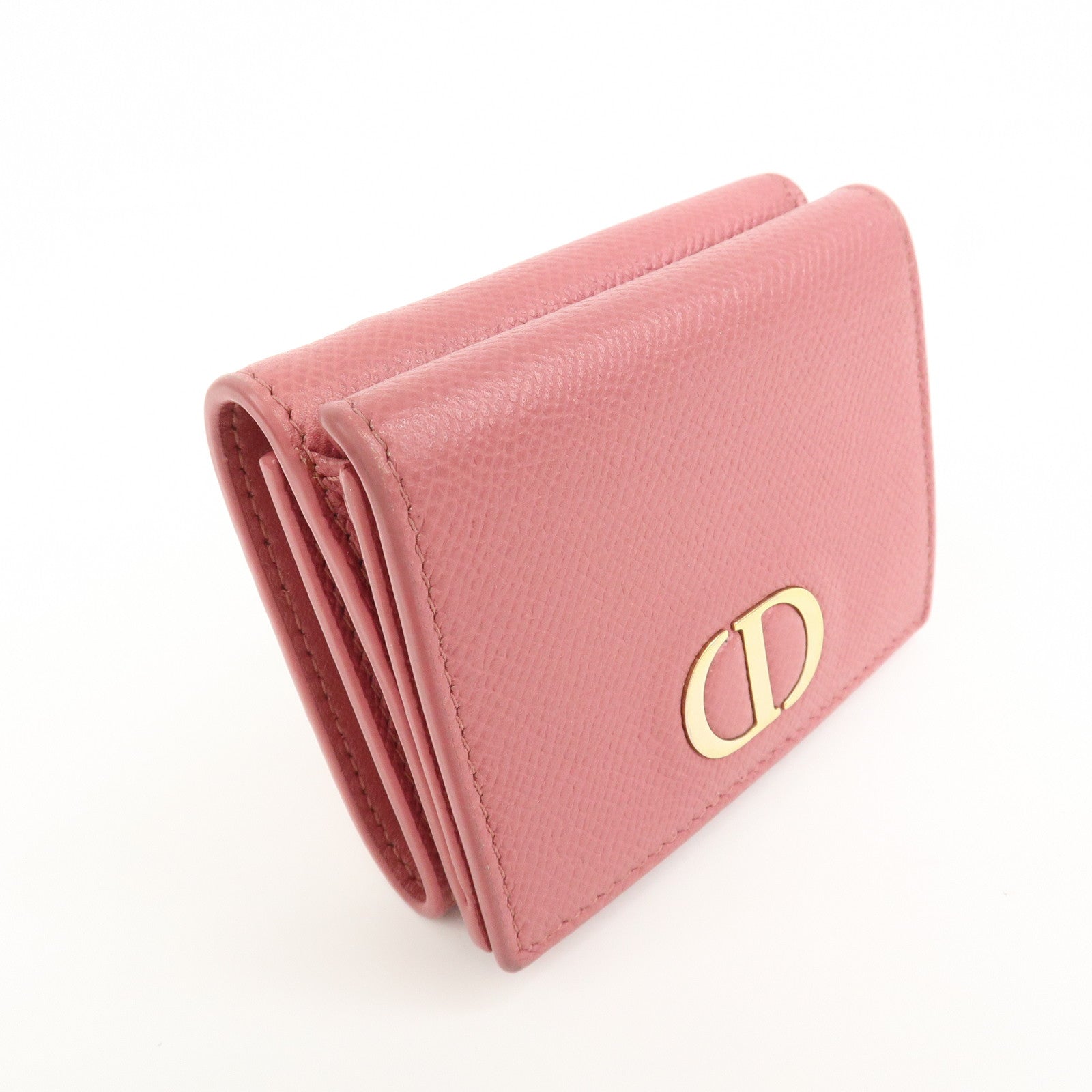 Christian Dior Logo Leather Tri-fold Small Compact Wallet Pink