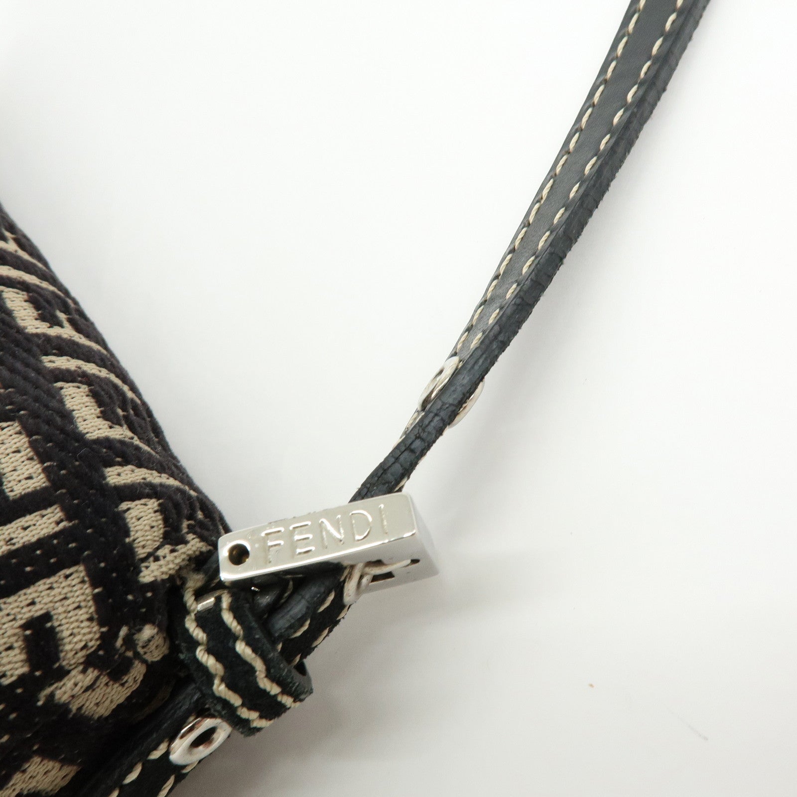 FENDI Mini Mamma Baguette Zucchino Canvas Shoulder Bag 8BR180