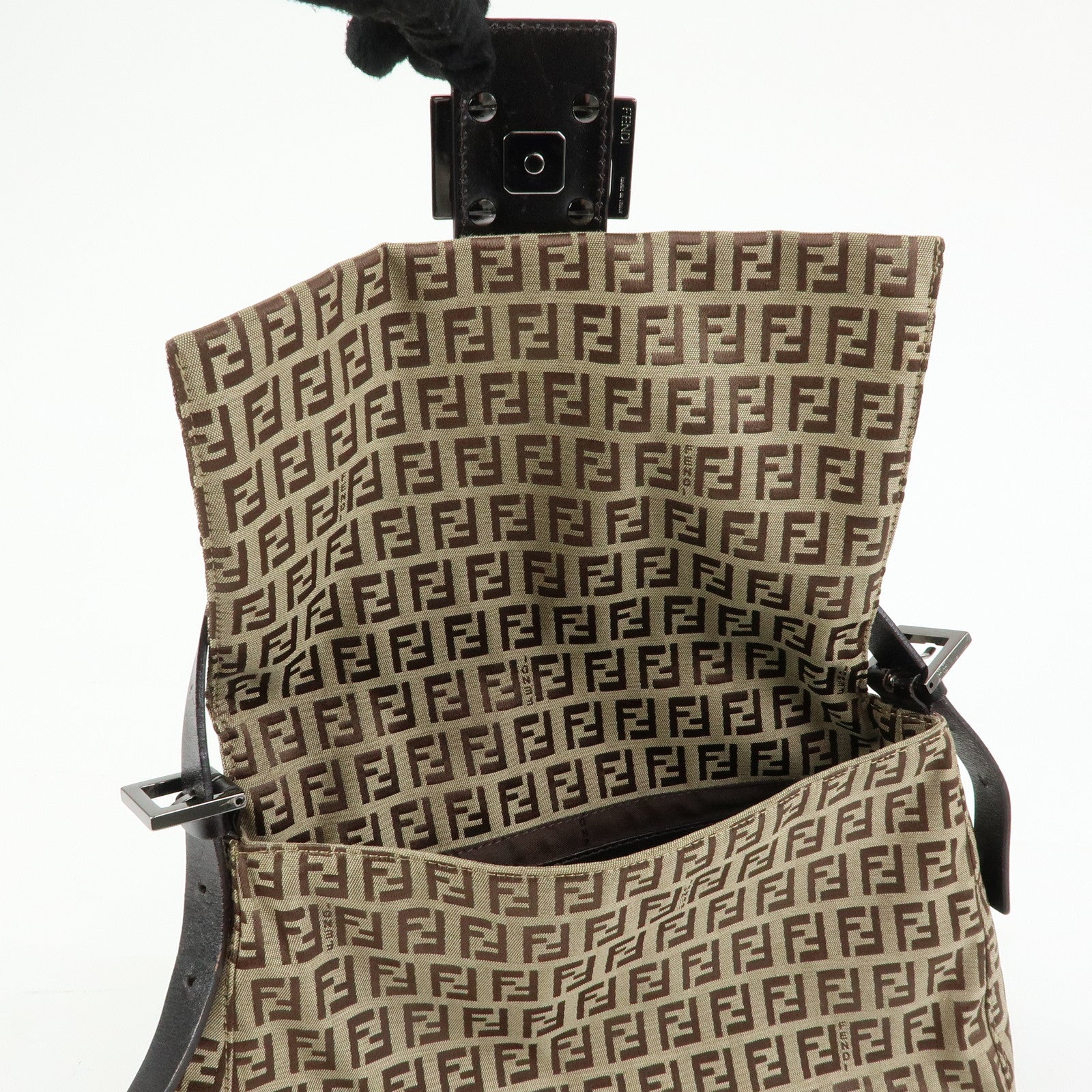 FENDI Zucchino Mamma Baguette Nylon Leather Shoulder Bag 8BR001