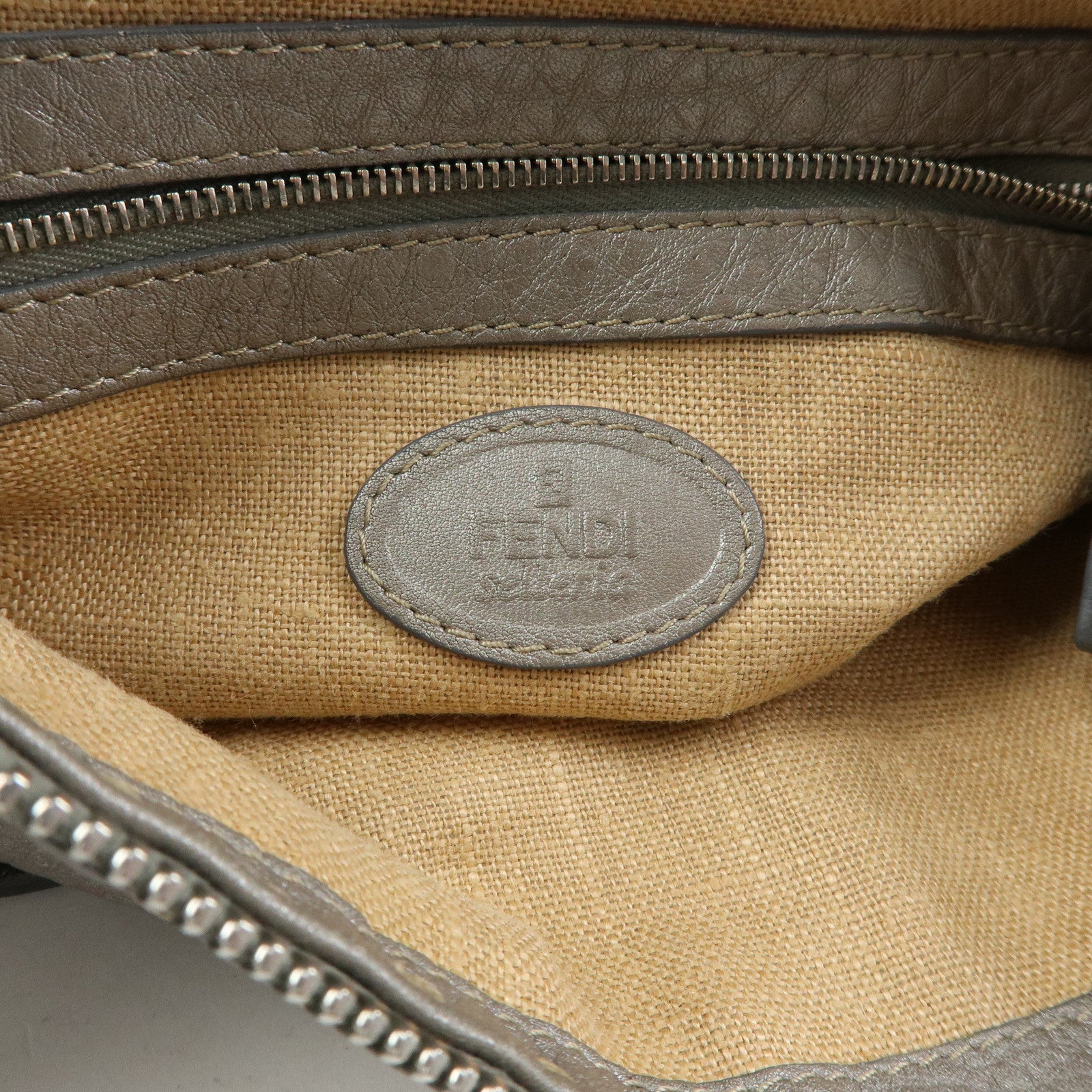 FENDI Selleria Leather Shoulder Crossbody Bag Metallic Grey 8BT109