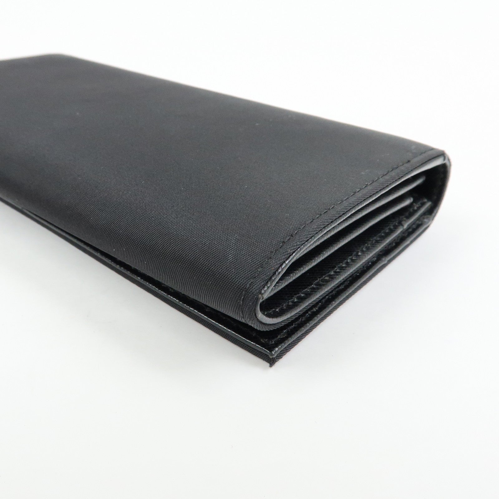 PRADA Triangle Logo Nylon Leather Long Wallet Black M608
