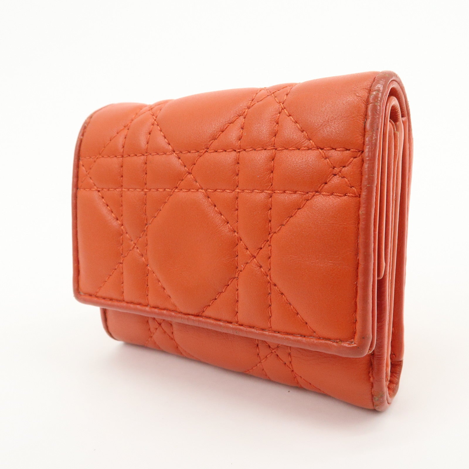 Christian Dior Lady Dior Cannage Leather Tri-fold Compact Wallet