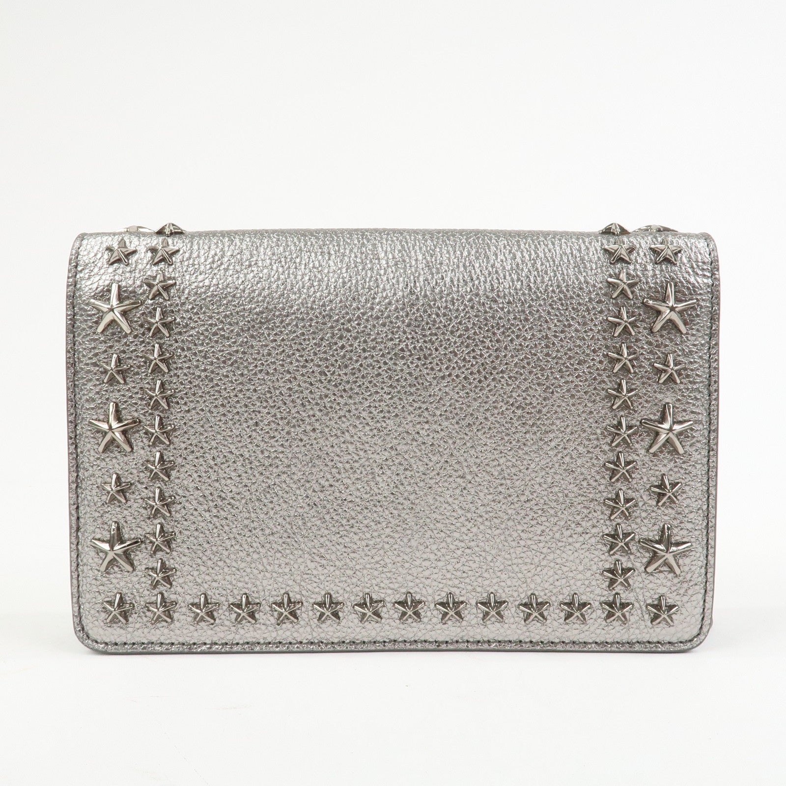 JIMMY CHOO 2Way Leather Chain Shoulder Bag Crossbody Bag Silver