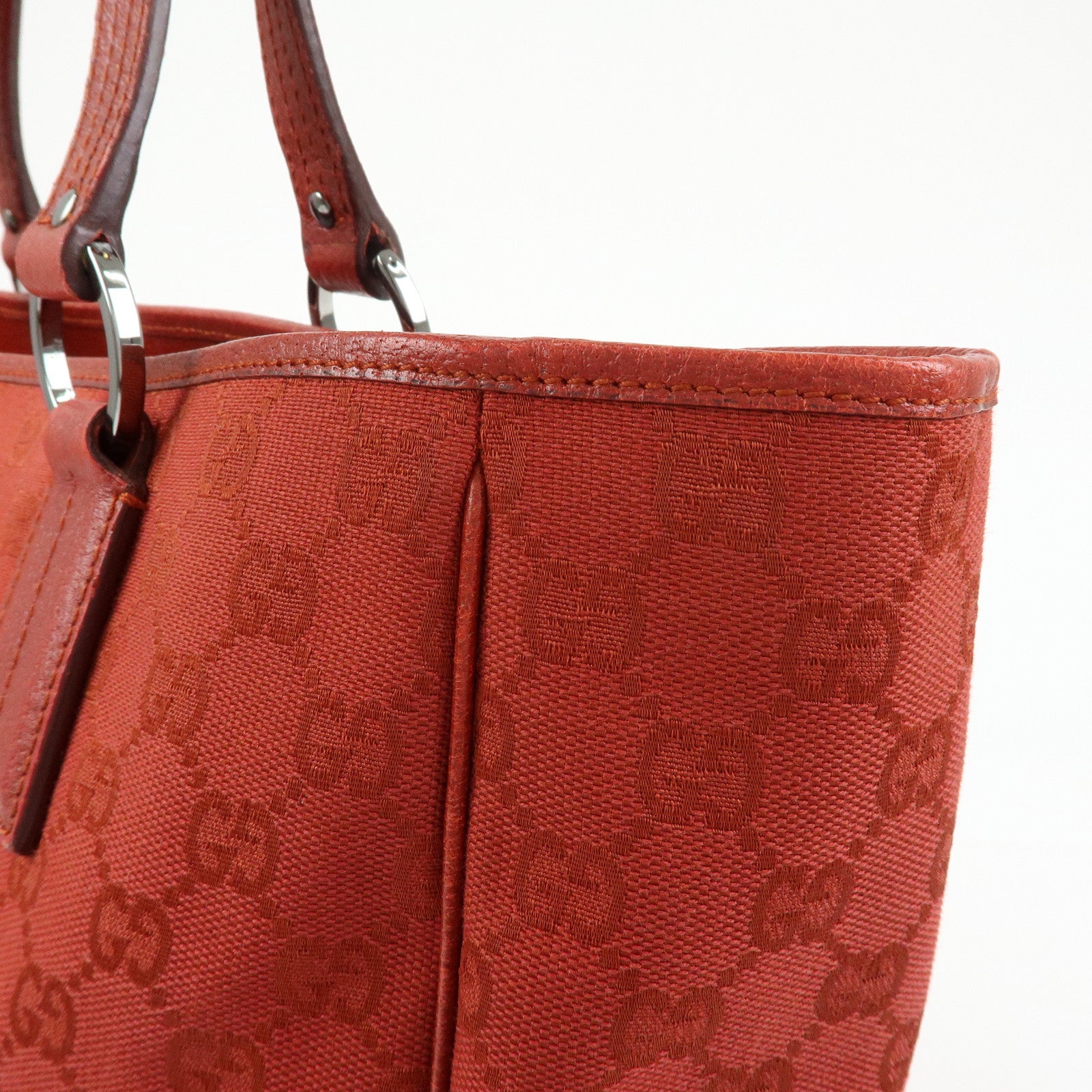 GUCCI GG Canvas Leather Tote Bag Hand Bag Shoulder Bag Red 113017