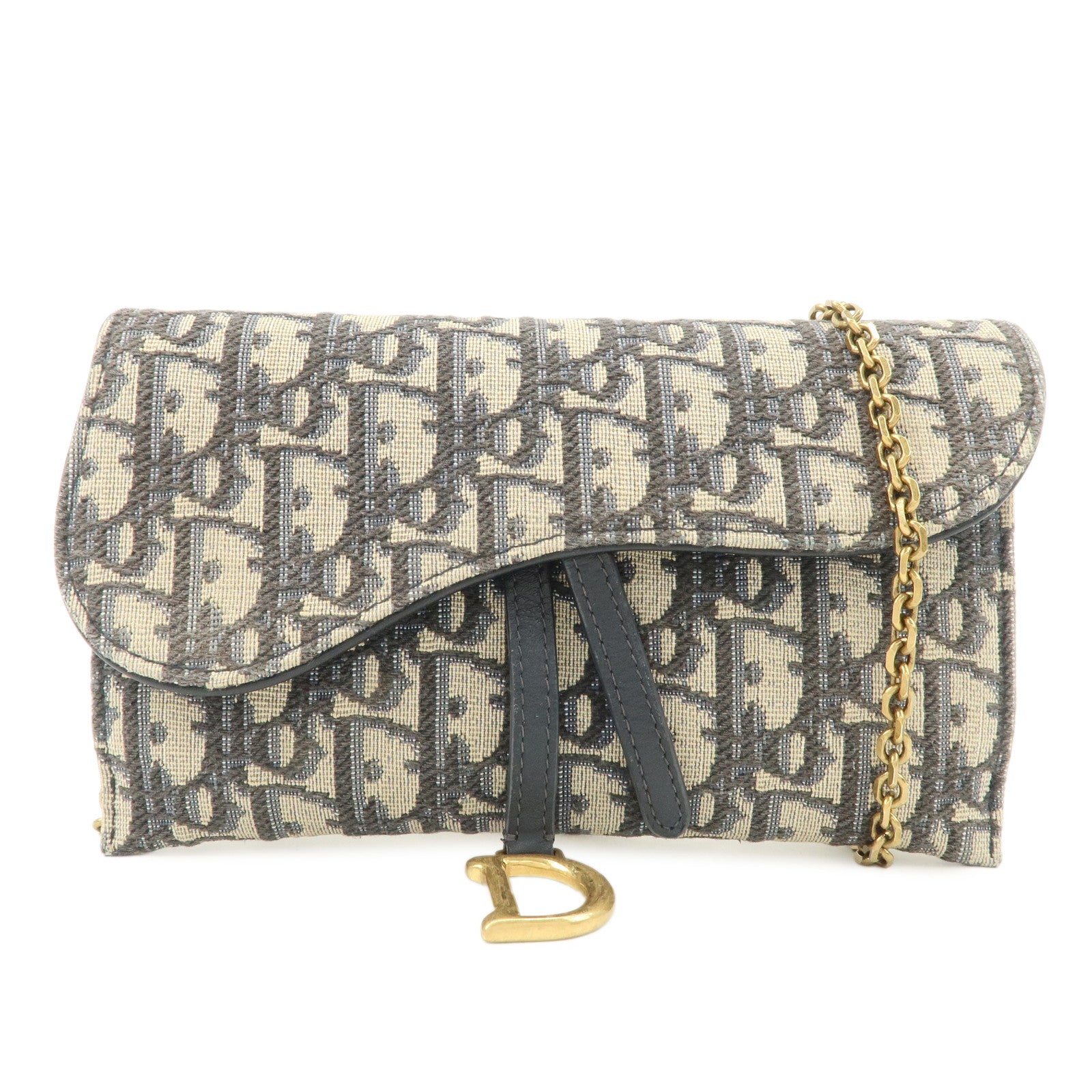 Christian Dior Jacquard Leather Saddle Small Chain Shoulder Wallet