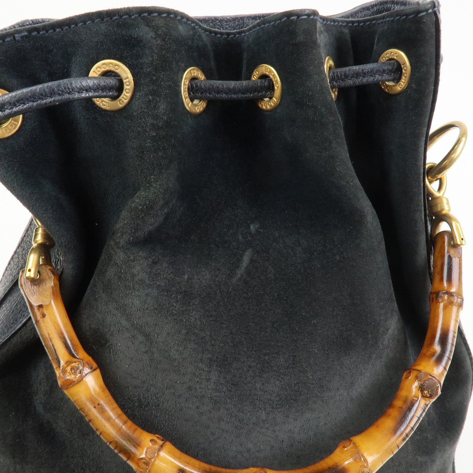 GUCCI Bamboo 2Way Bag Hand Bag Shoulder Bag Dark Navy 001繝ｻ2865