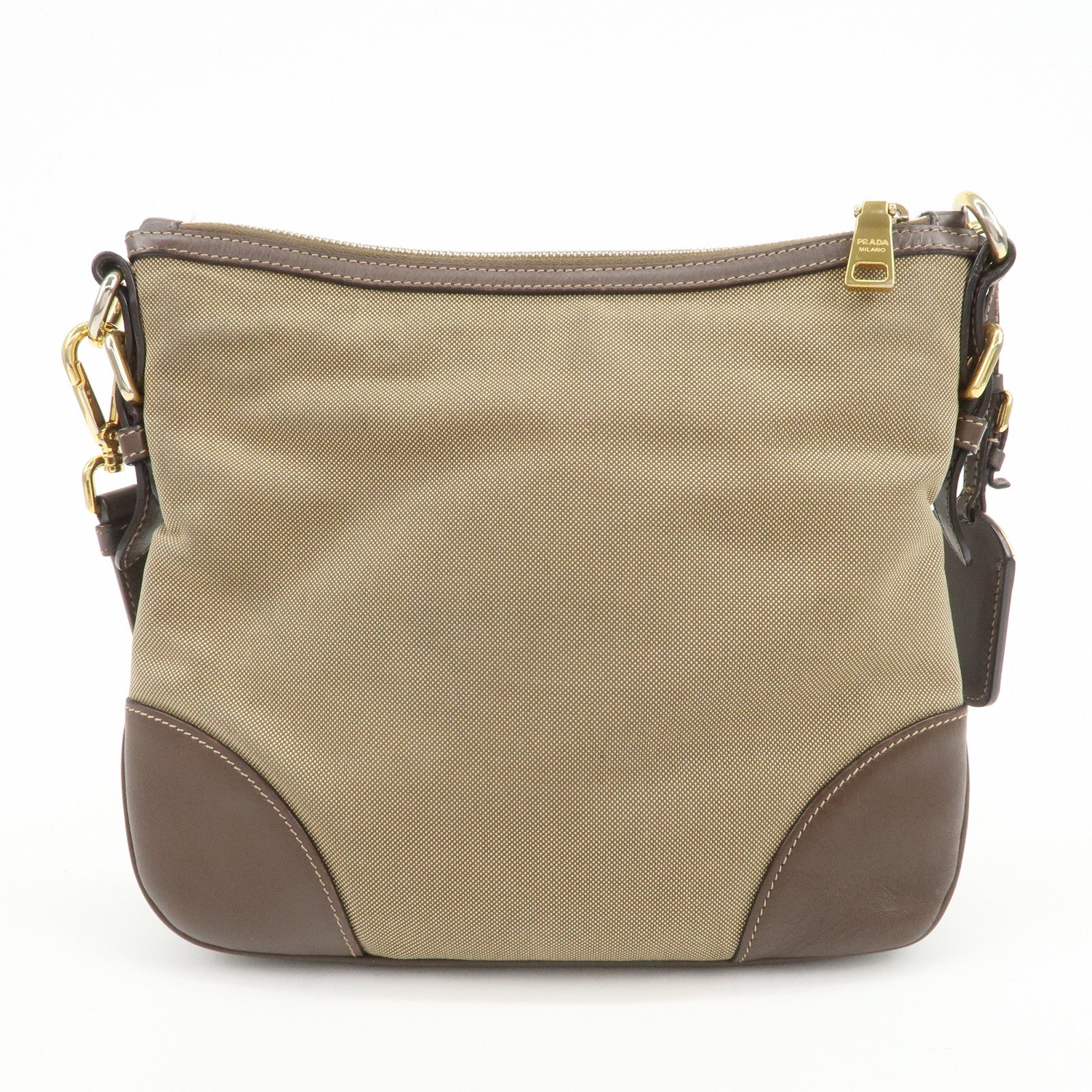 PRADA Logo Jacquard Leather Shoulder Bag Beige Brown BT867A