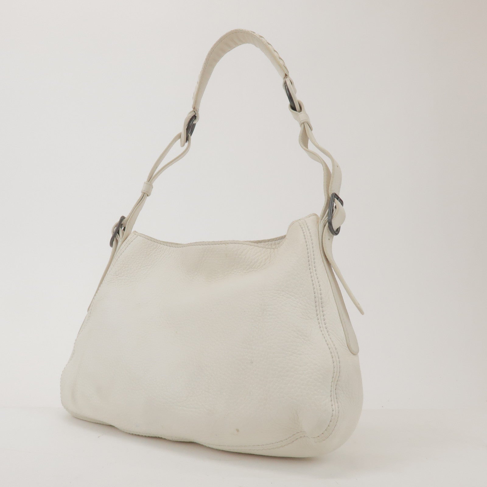 BOTTEGA VENETA Cervo Leather Shoulder Bag Hand Bag White 133507