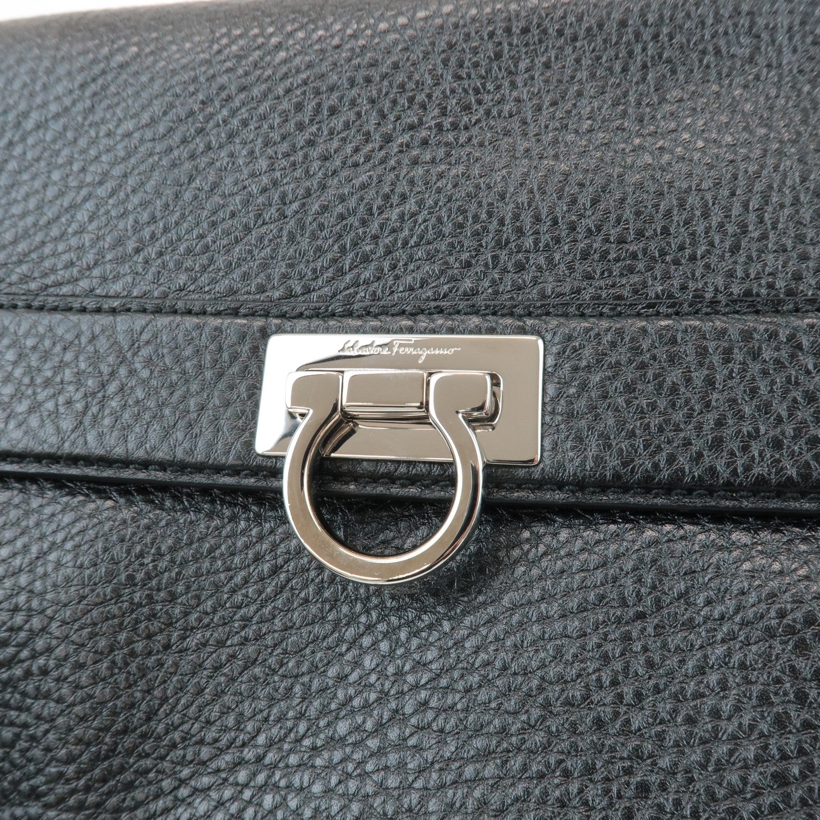 Ferragamo Gancini Leather 3Way Shoulder Bag Hand Bag Black Silver HDW Used