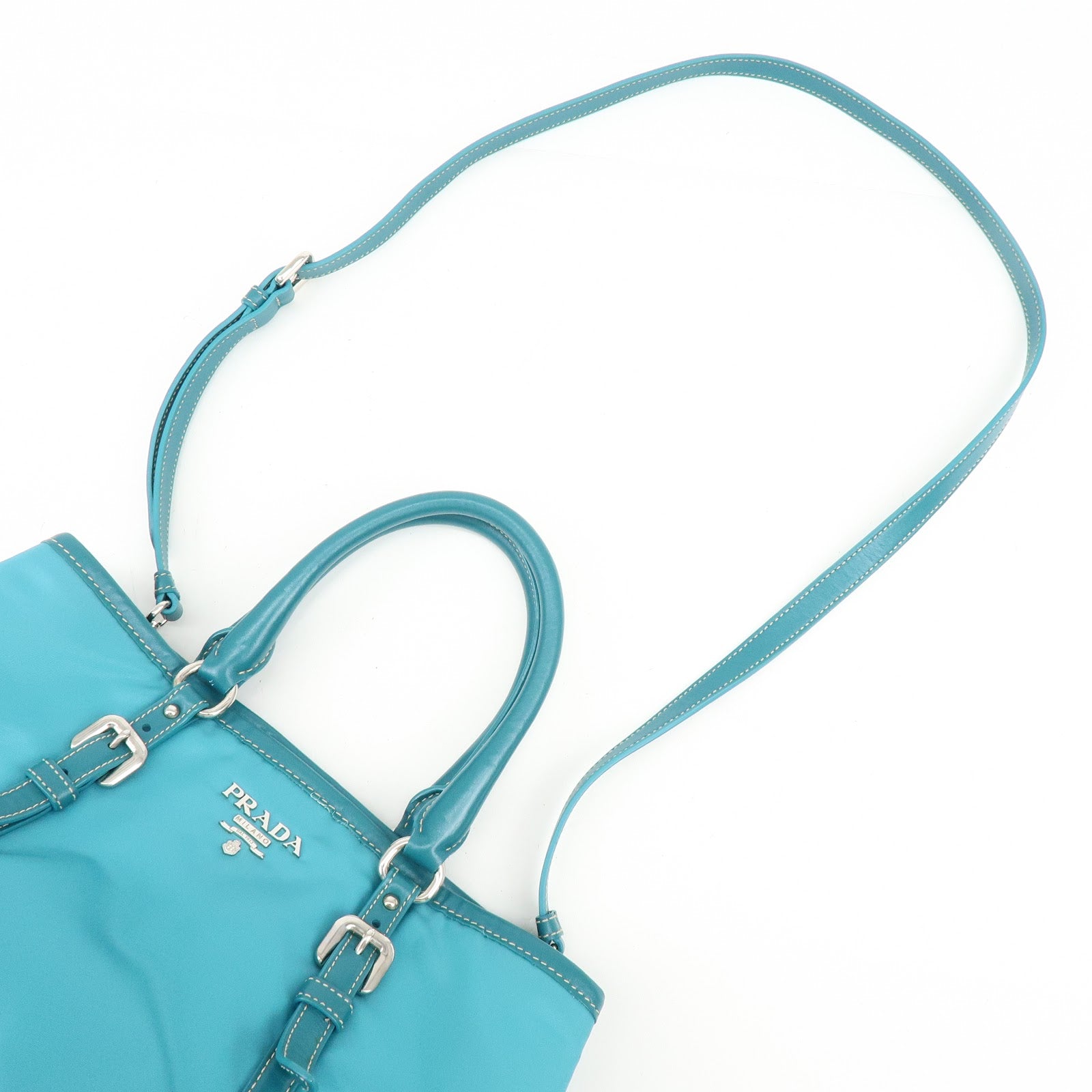 Prada Nylon Leather 2Way Bag Hand Bag Shoulder Bag Blue