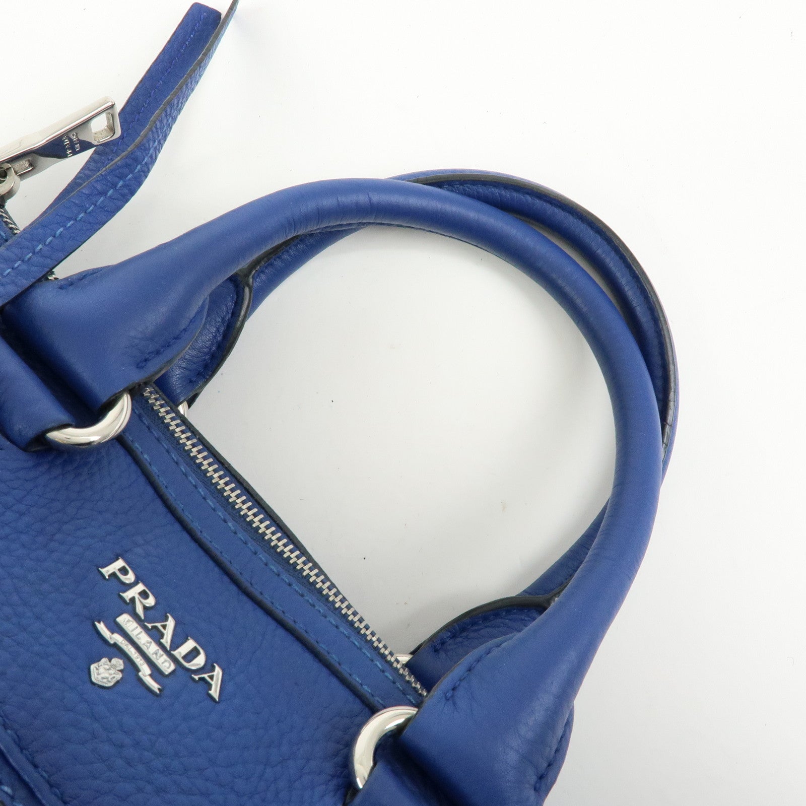 PRADA Leather 2Way Bag Hand Bag Shoulder Bag Blue BL0805