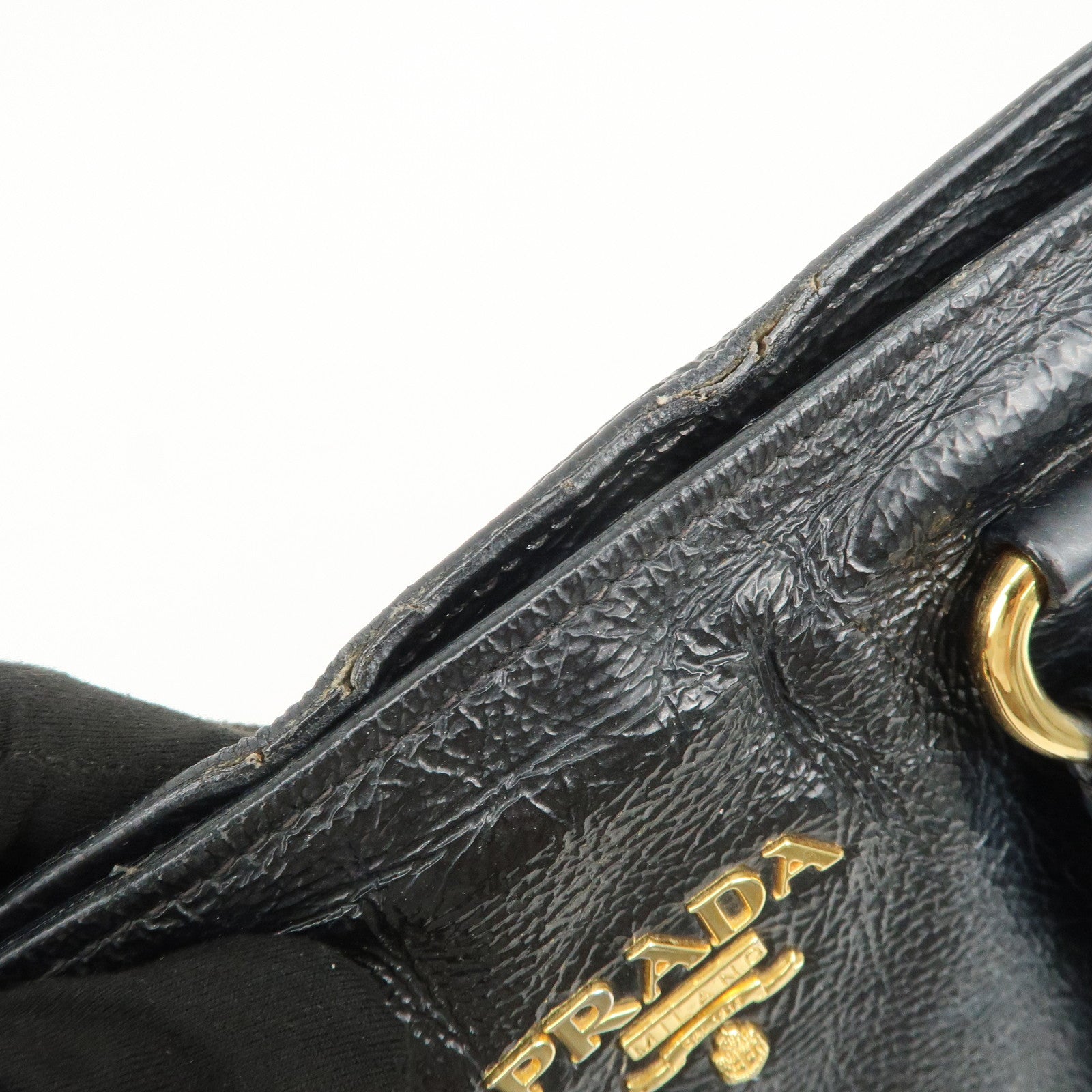 PRADA Logo Leather 2Way Tote Bag Shoulder Bag Black BN1713