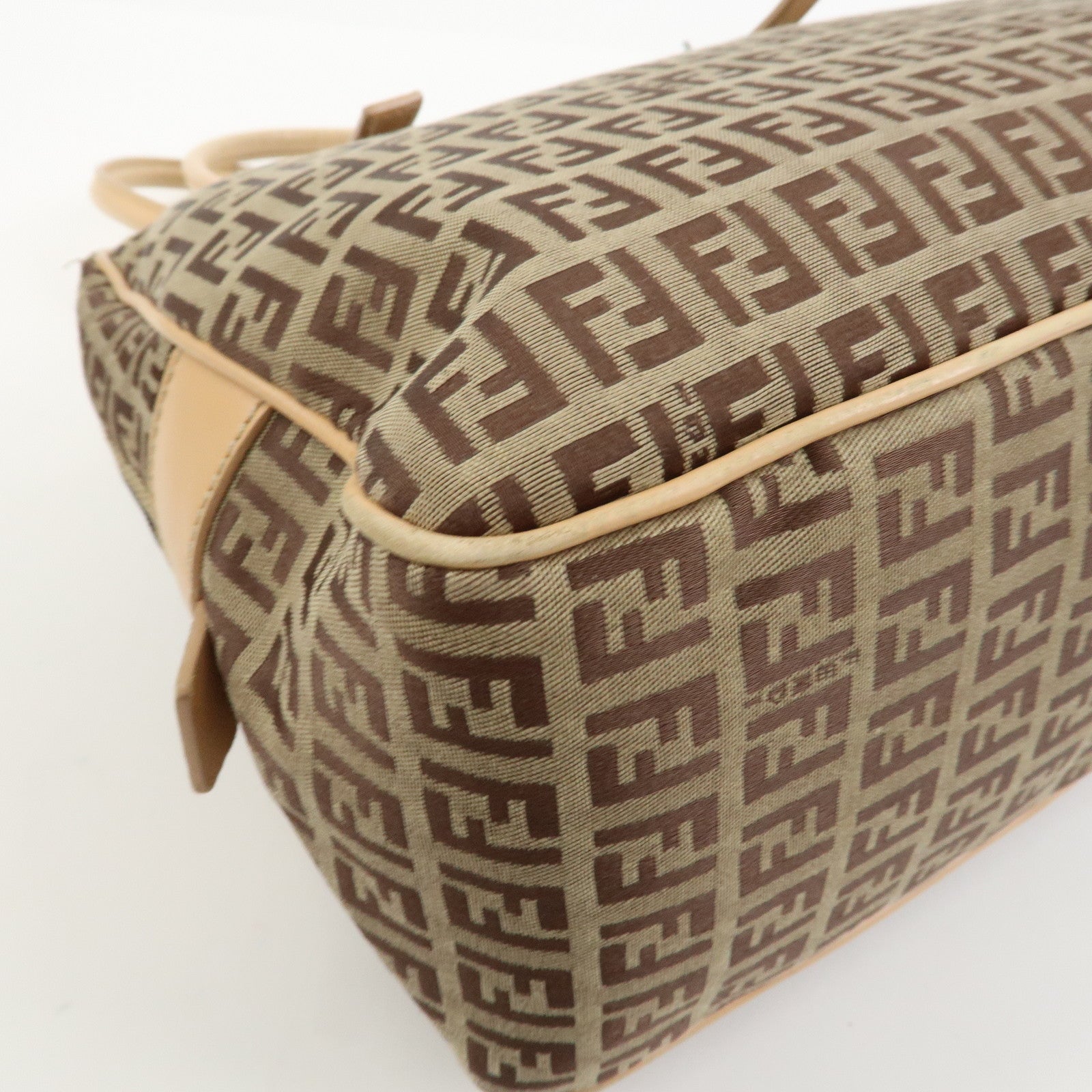 FENDI Zucchino Canvas Leather Hand Bag Shoulder Bag Beige 8BN005