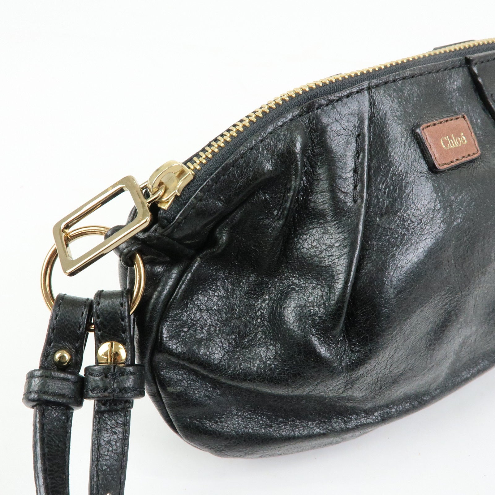 Chloe Leather 2Way Bag Mini Shoulder Crossbody Bag Clutch Bag Black