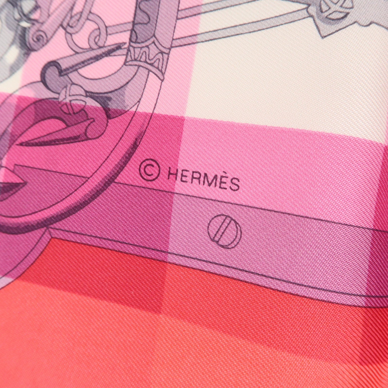 HERMES Carre 90 Silk 100% Scarf MORS et Gourmettes Pink Used
