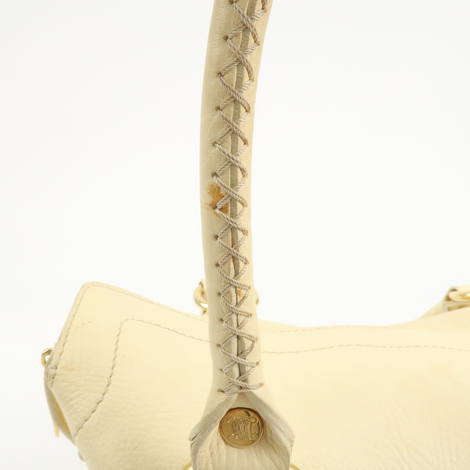 CELINE Macadam Logo Leather Tote Bag Hand bag Shoulder Bag Creme