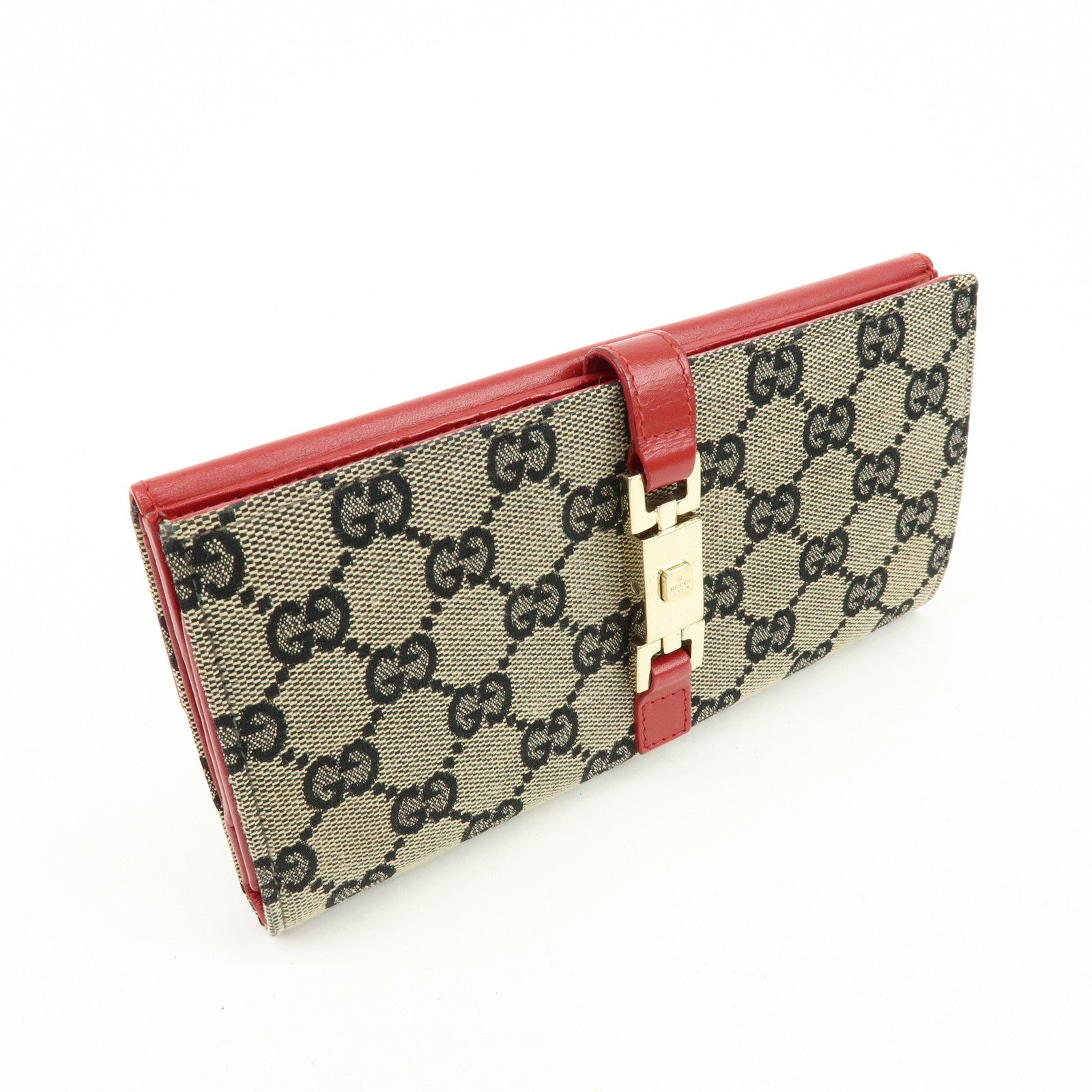 GUCCI Jackie GG Canvas Leather Long Wallet Beige Red 035.0416.2134