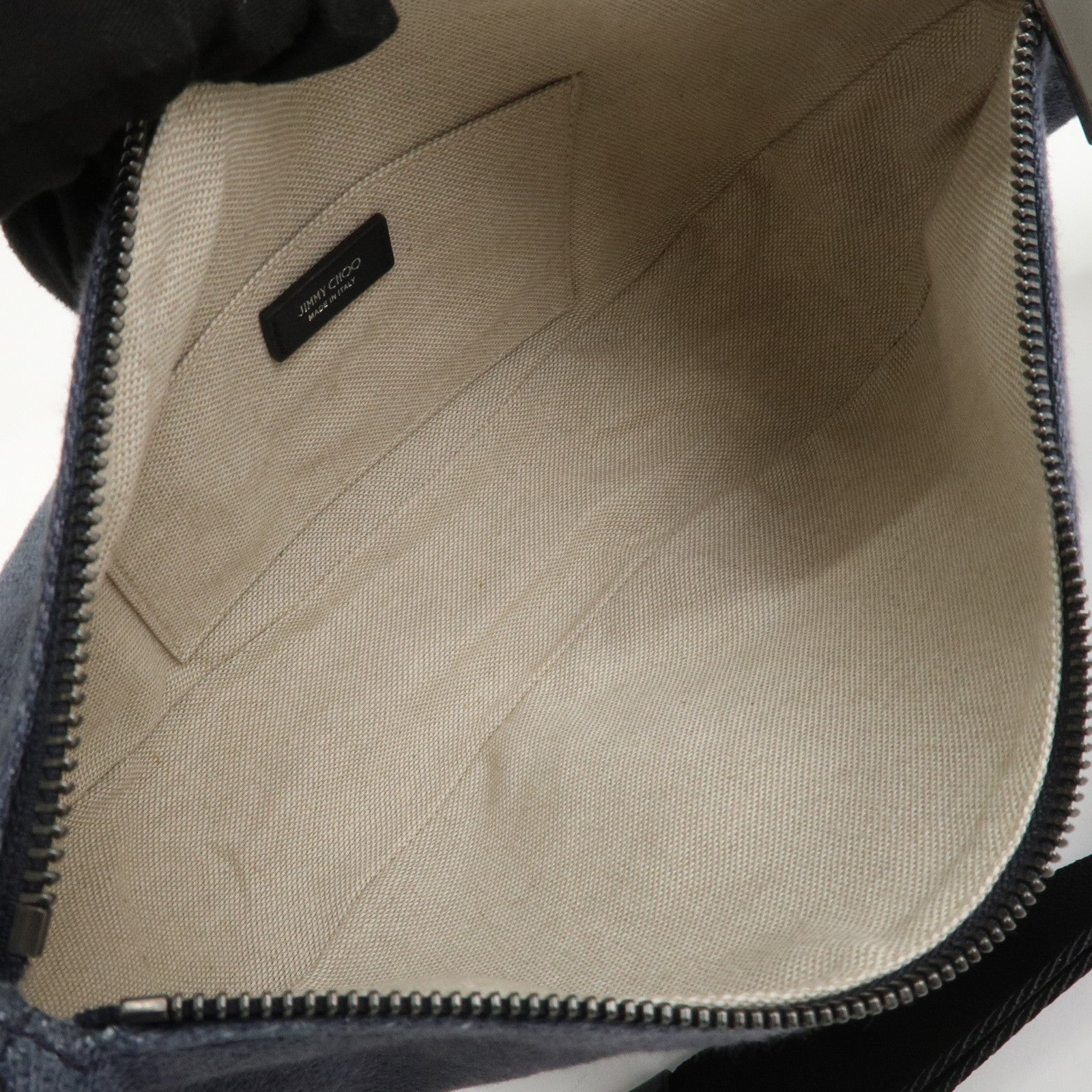 JIMMY CHOO Logo Canvas Leather Shoulder Bag Crossbody Bag Navy