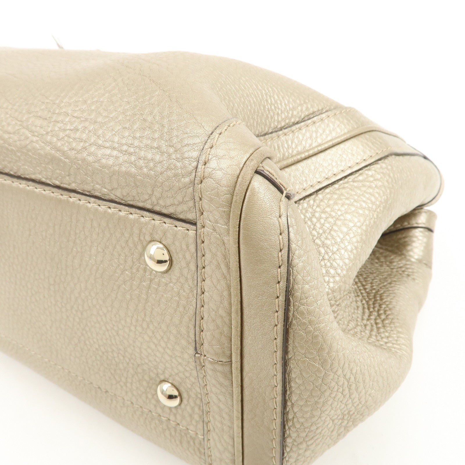 GUCCI Bamboo Leather Tote Bag Shoulder Bag Champagne Gold 269945