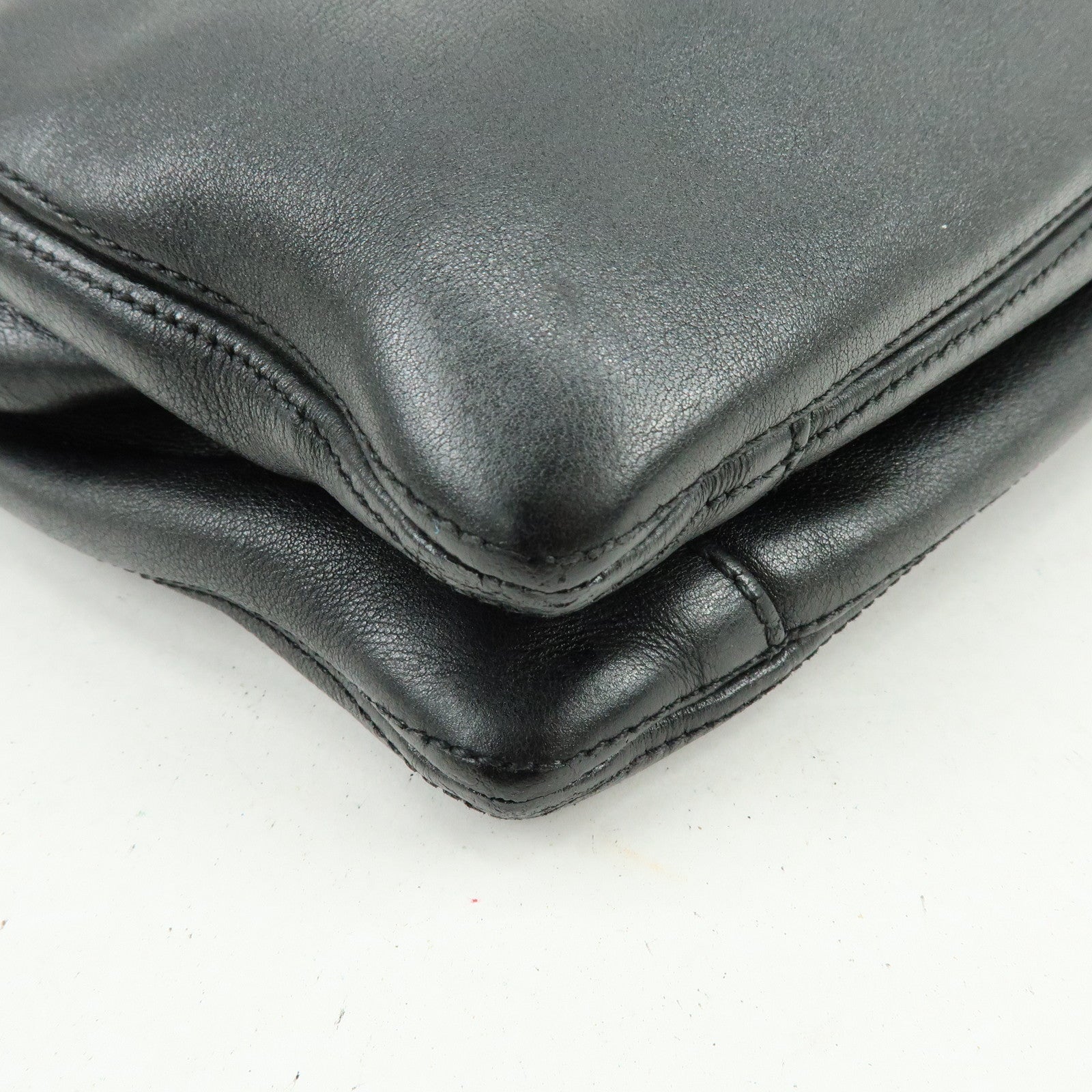 CHANEL Calf Leather Tote Bag Shoulder Bag Hand Bag Black