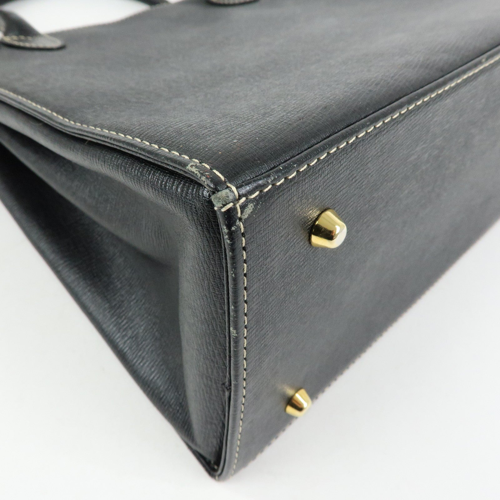 BURBERRY Leather Nova Plaid Hand Bag Tote Bag Black